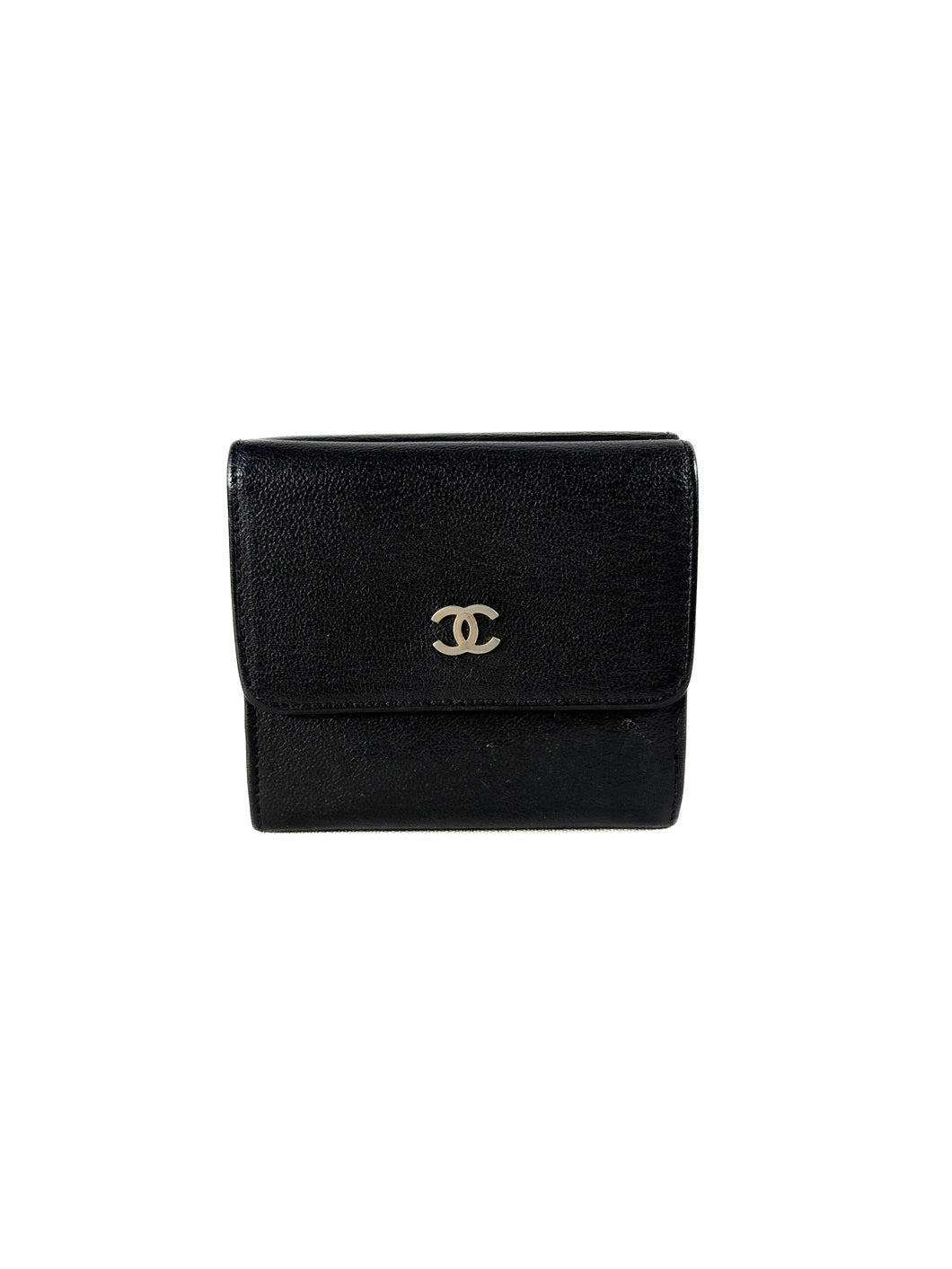 Chanel black leather compact vintage wallet 6778814