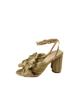 Loeffler Randall gold pleated Camellia heeled sandals size 7 retail $395 BOX