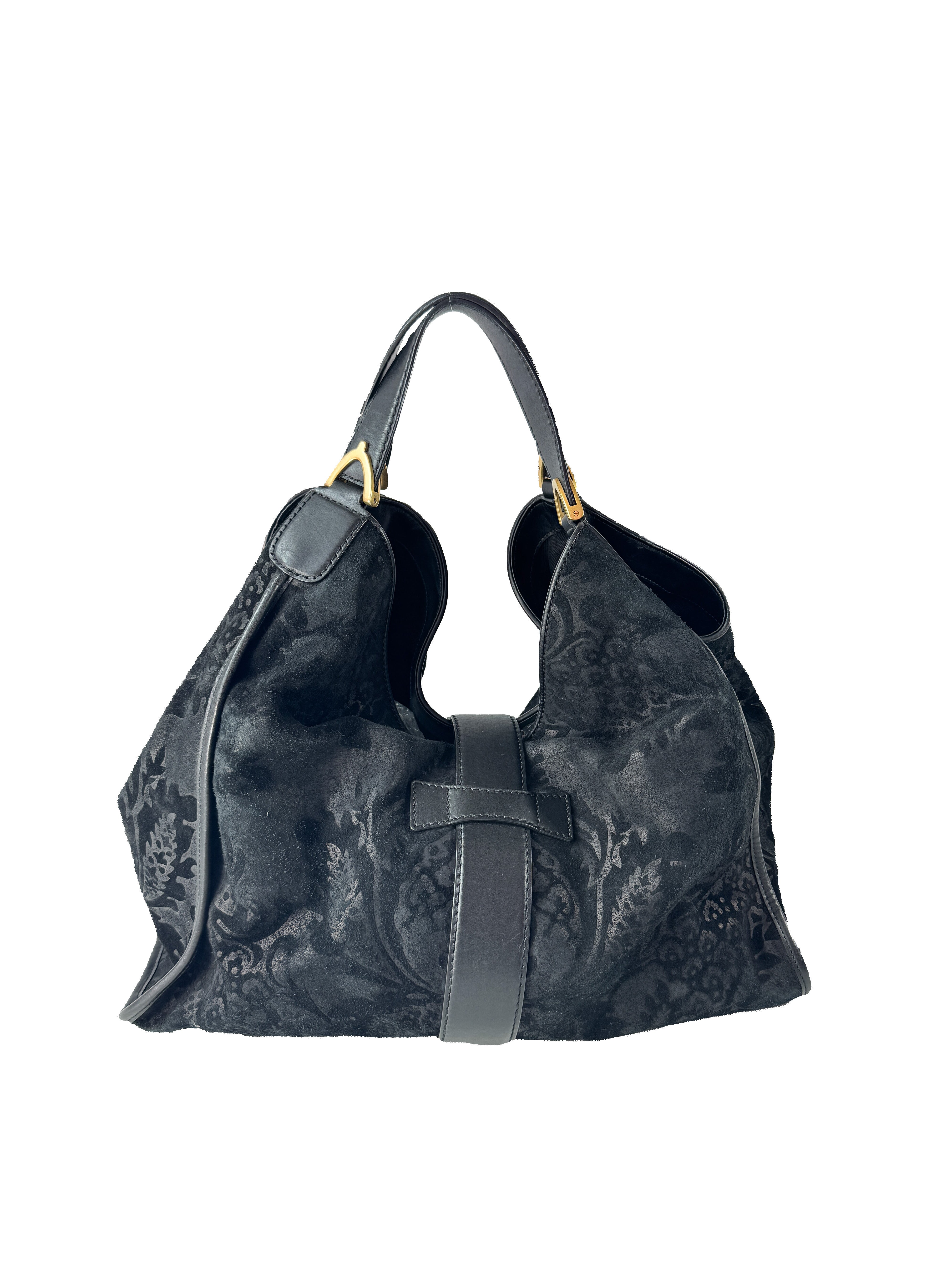 Gucci Black Soft Stirrup Tote Brocade Leather Large  296855002123