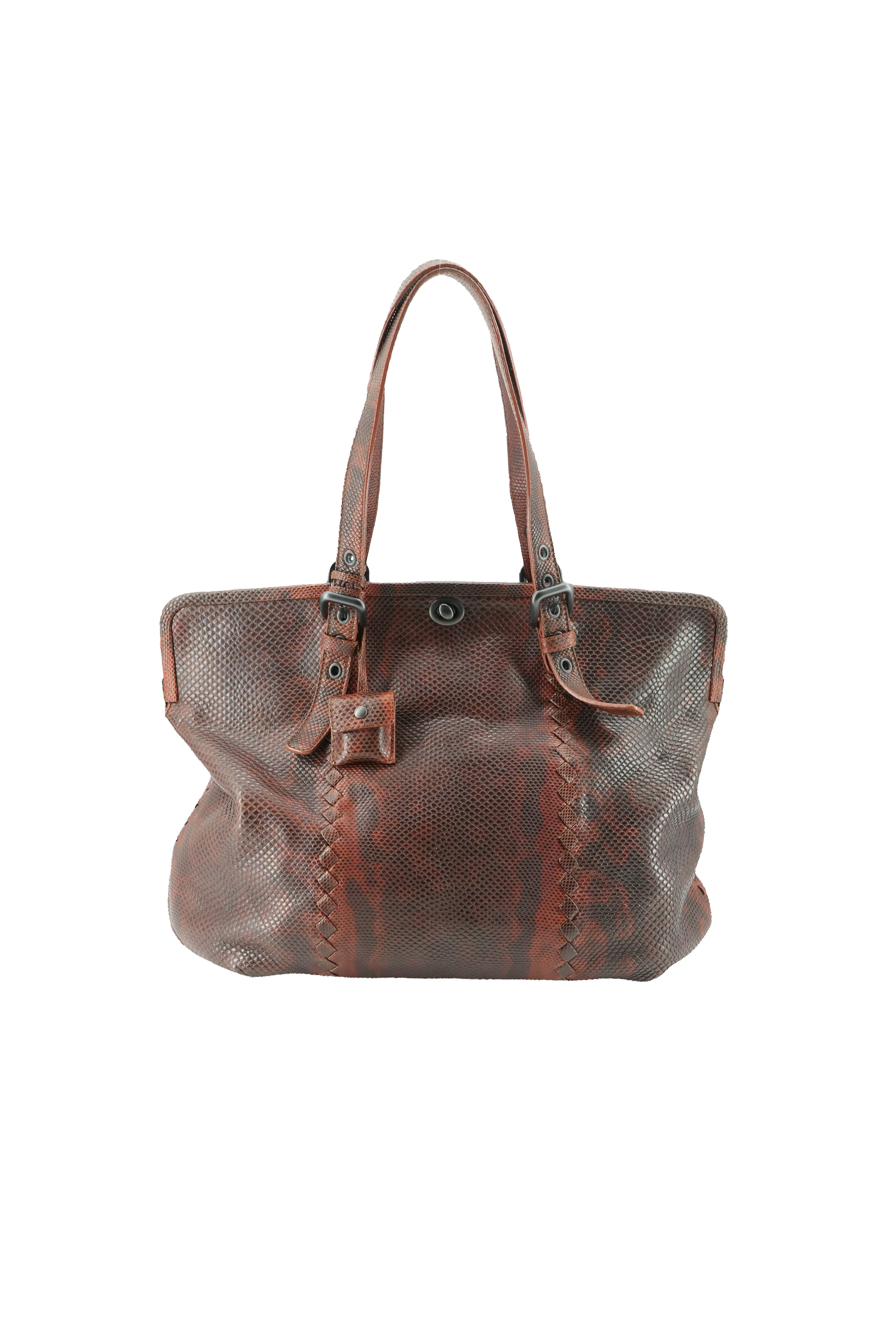 Bottega Veneta dark red python tote 6314