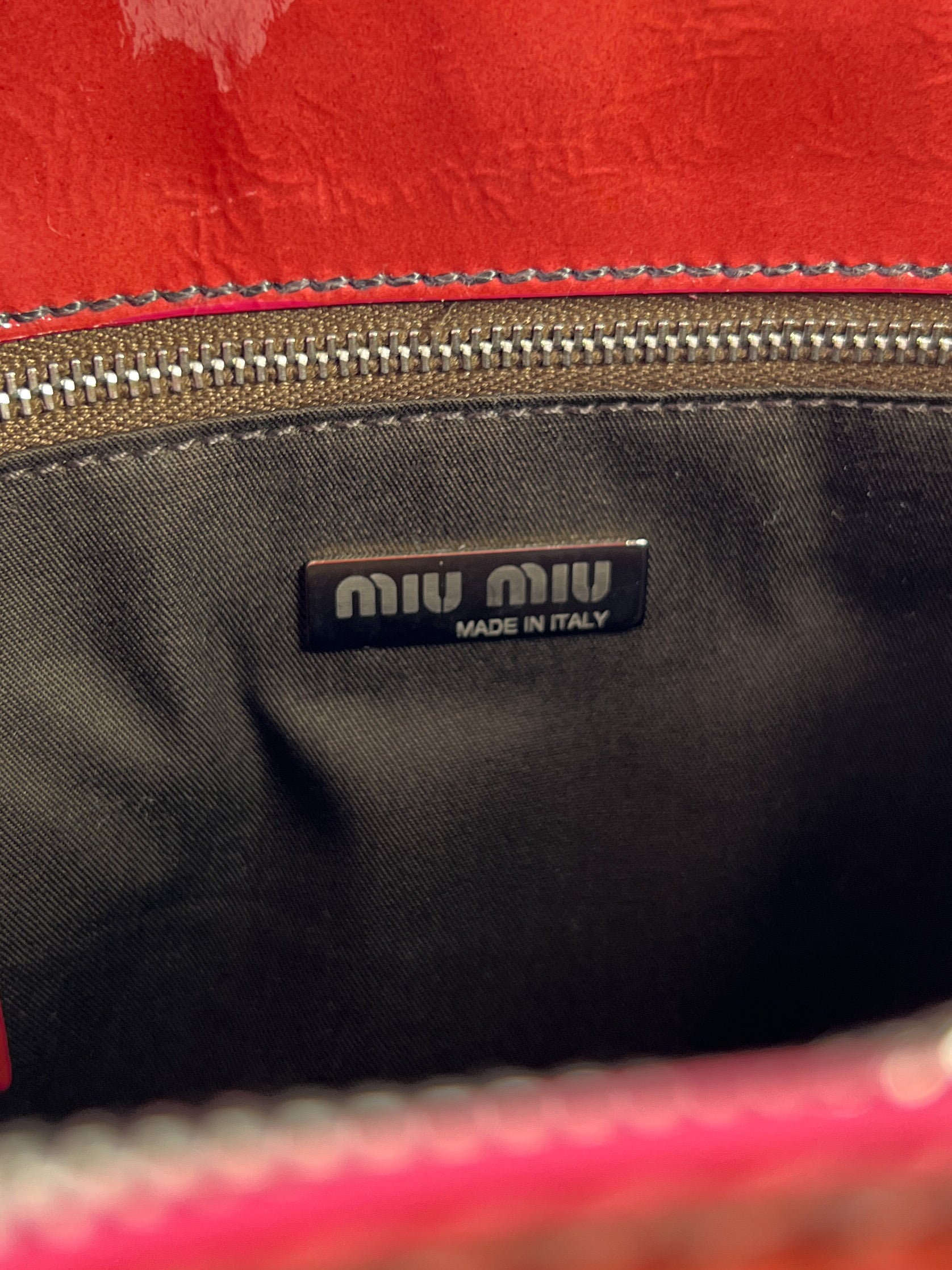 Miu Miu coral patent leather top handle bag (Fall 2003 RTW)