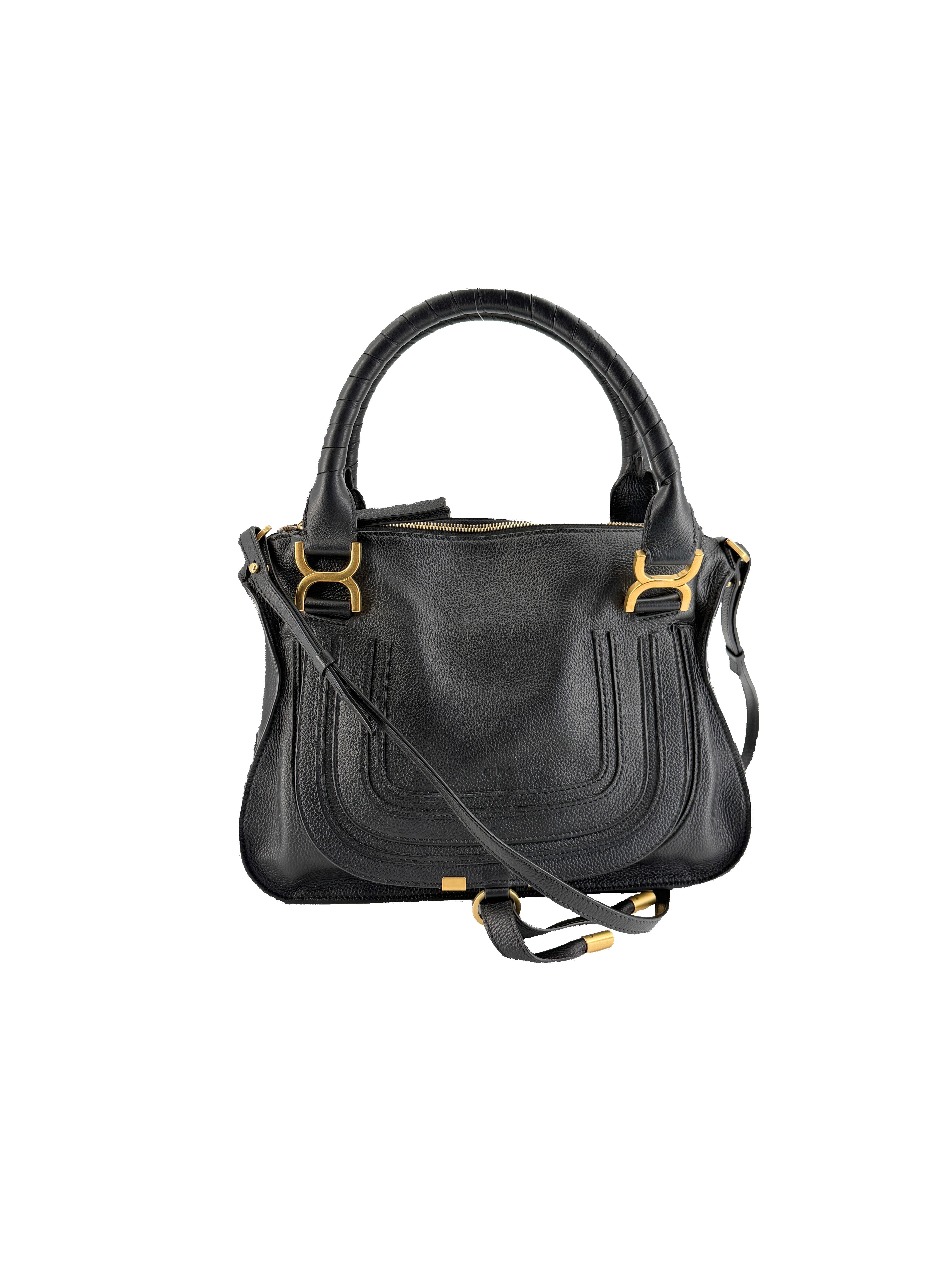 Chloé black leather Marcie double carry satchel D0NVSN