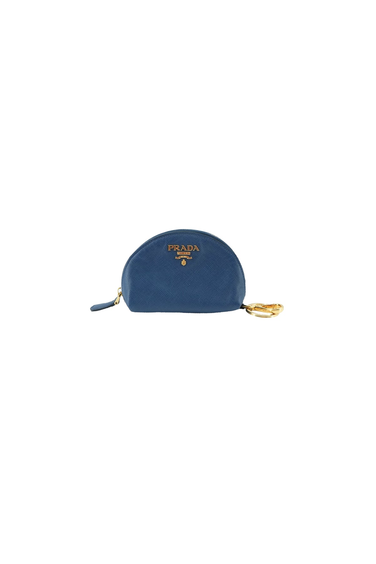 Prada navy blue saffiano leather keychain pouch