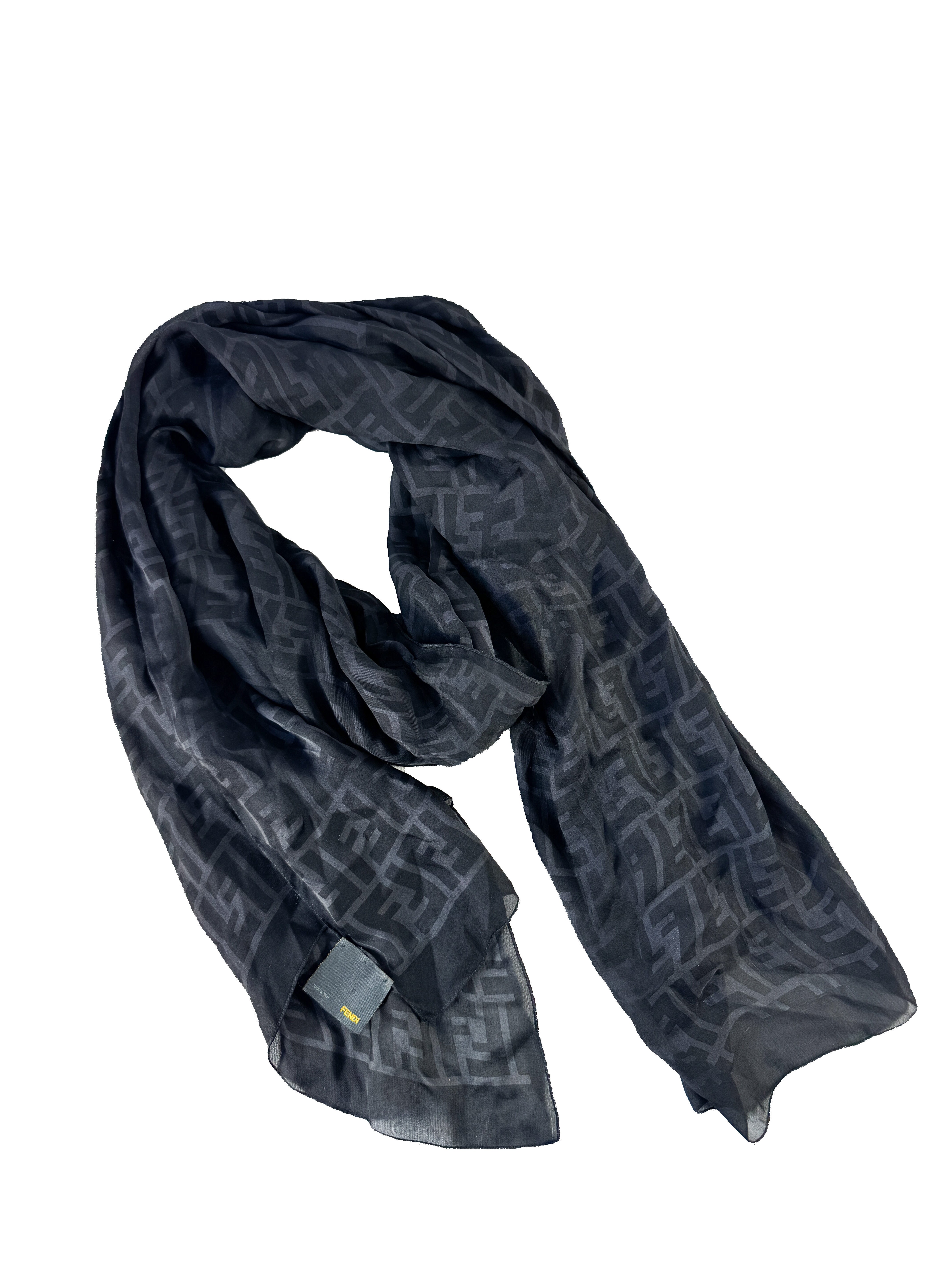 Fendi black silk Zucca print scarf