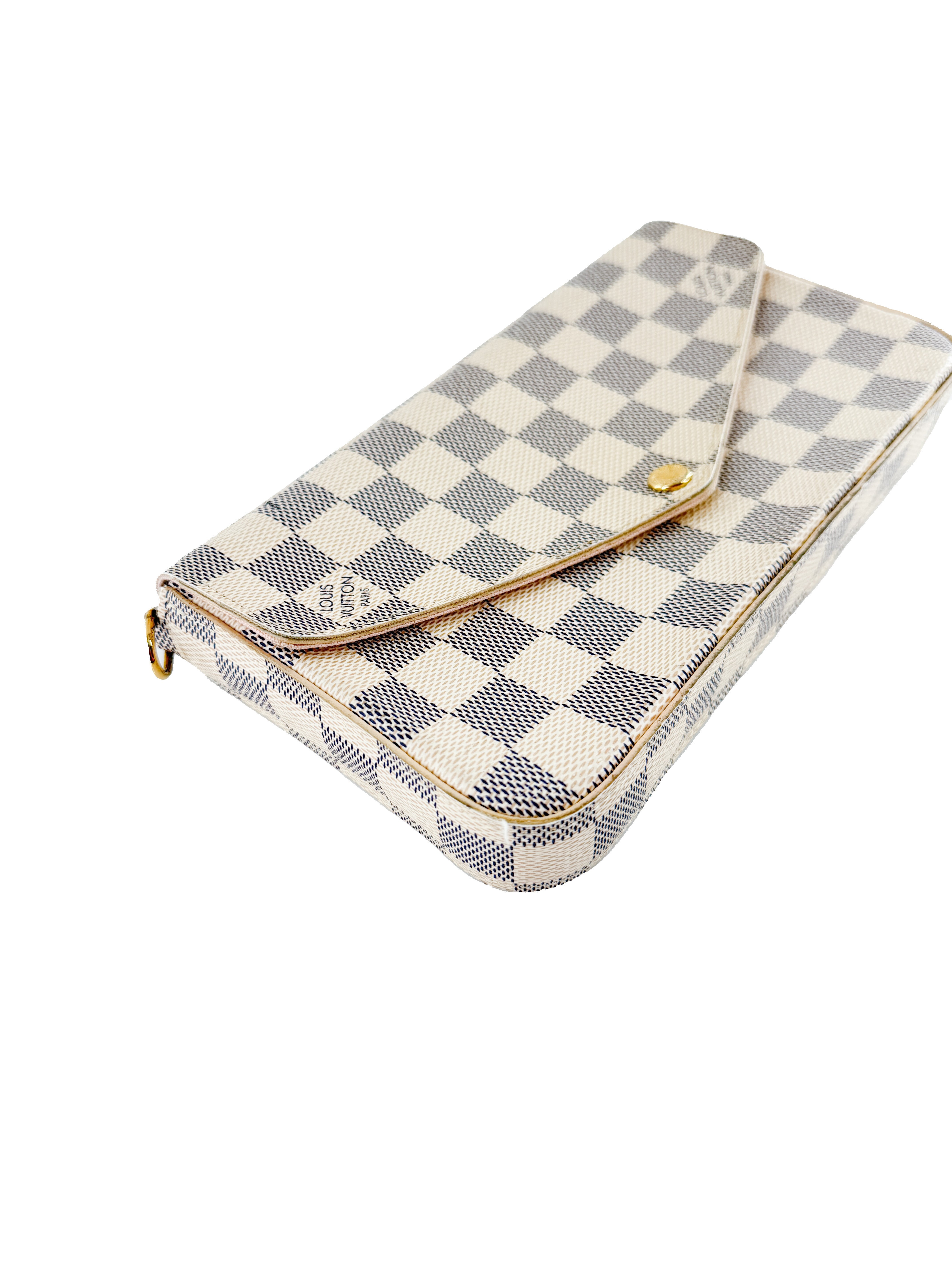 Louis Vuitton damier azur pochette Felicie chain wallet rose ballerine w/ inserts MI1250