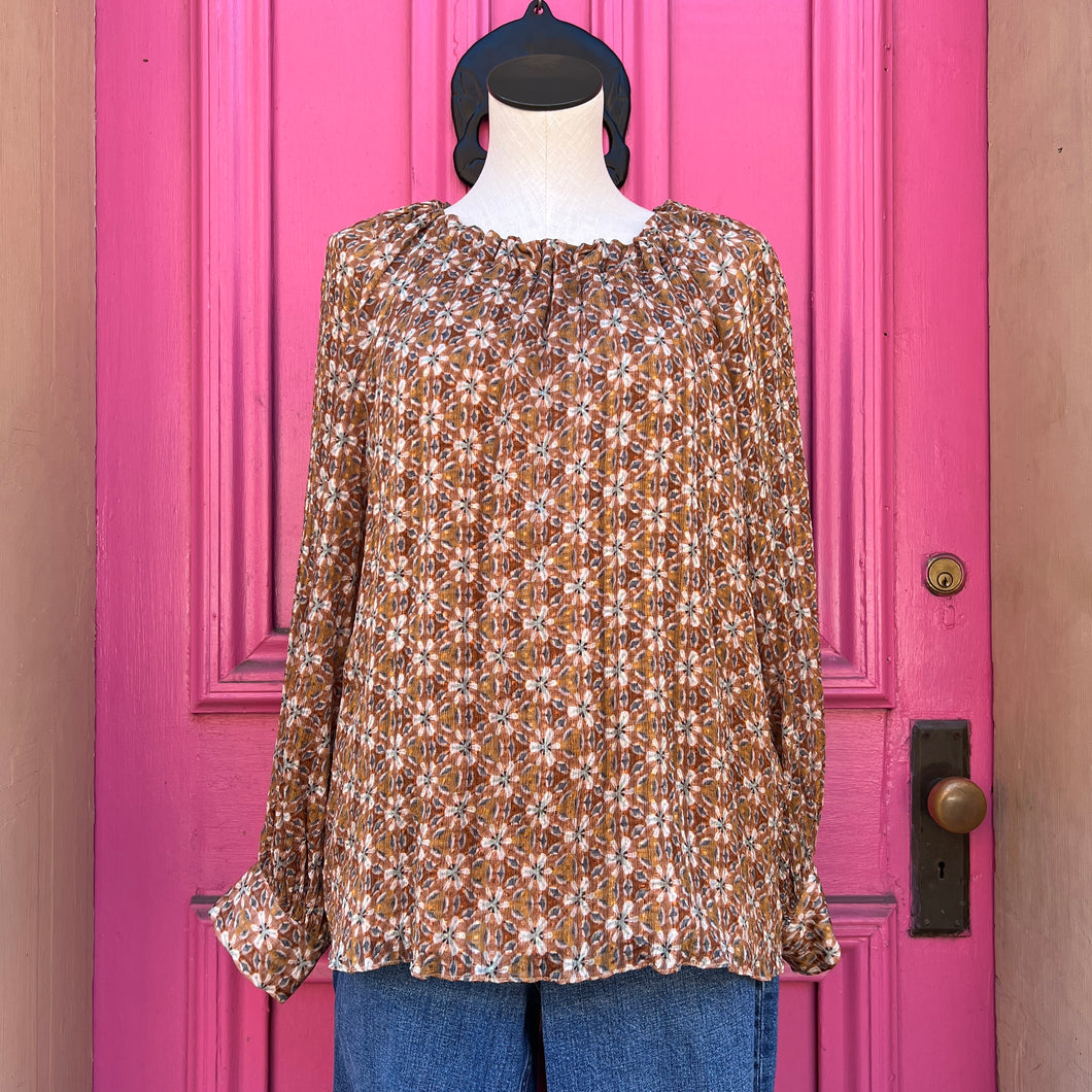 Marie Oliver brown print long sleeve top size M