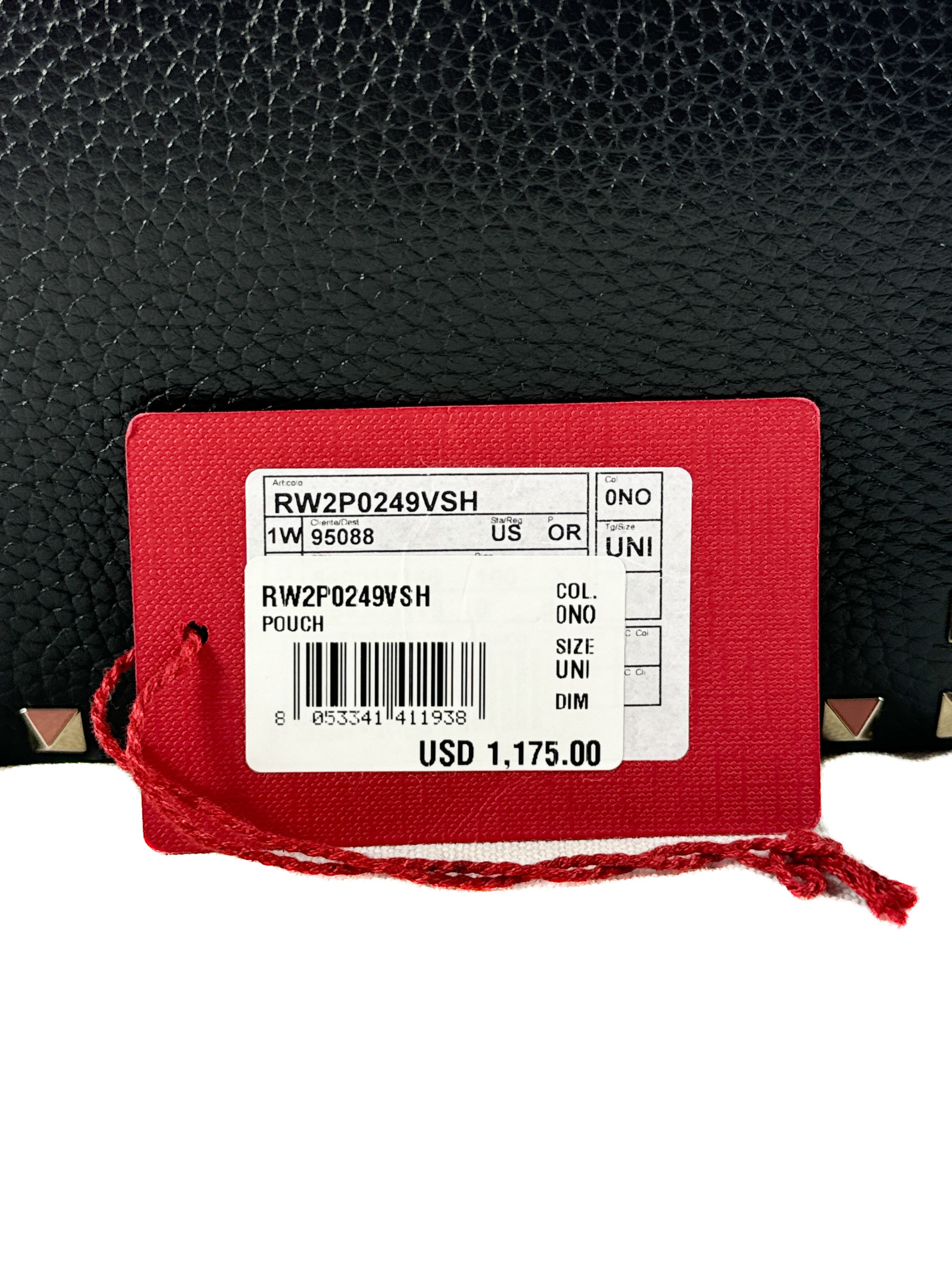 Valentino Garavani black rockstud chain pochette current retail $1180