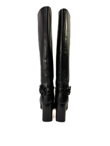 Tory Burch black leather heeled blossom boots size 8