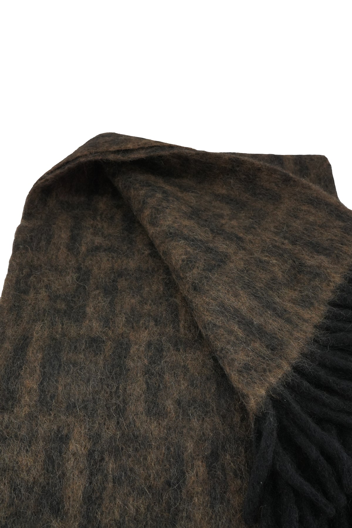 Fendi brown, black mohair fringe scarf