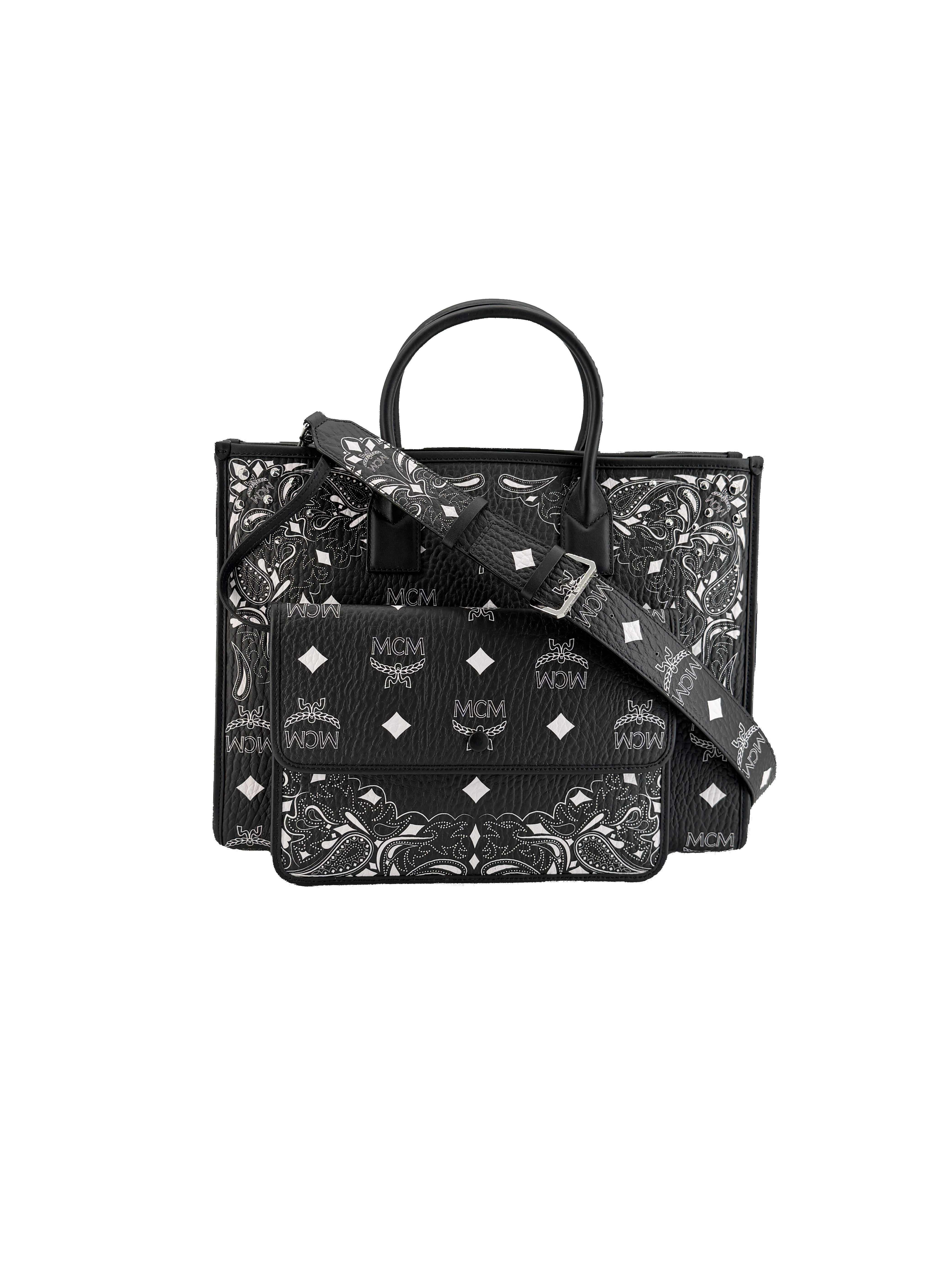 MCM black Munchen studded Bandana Visetos large tote