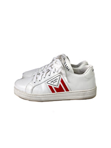 Prada district avenue white red leather sneakers size 38