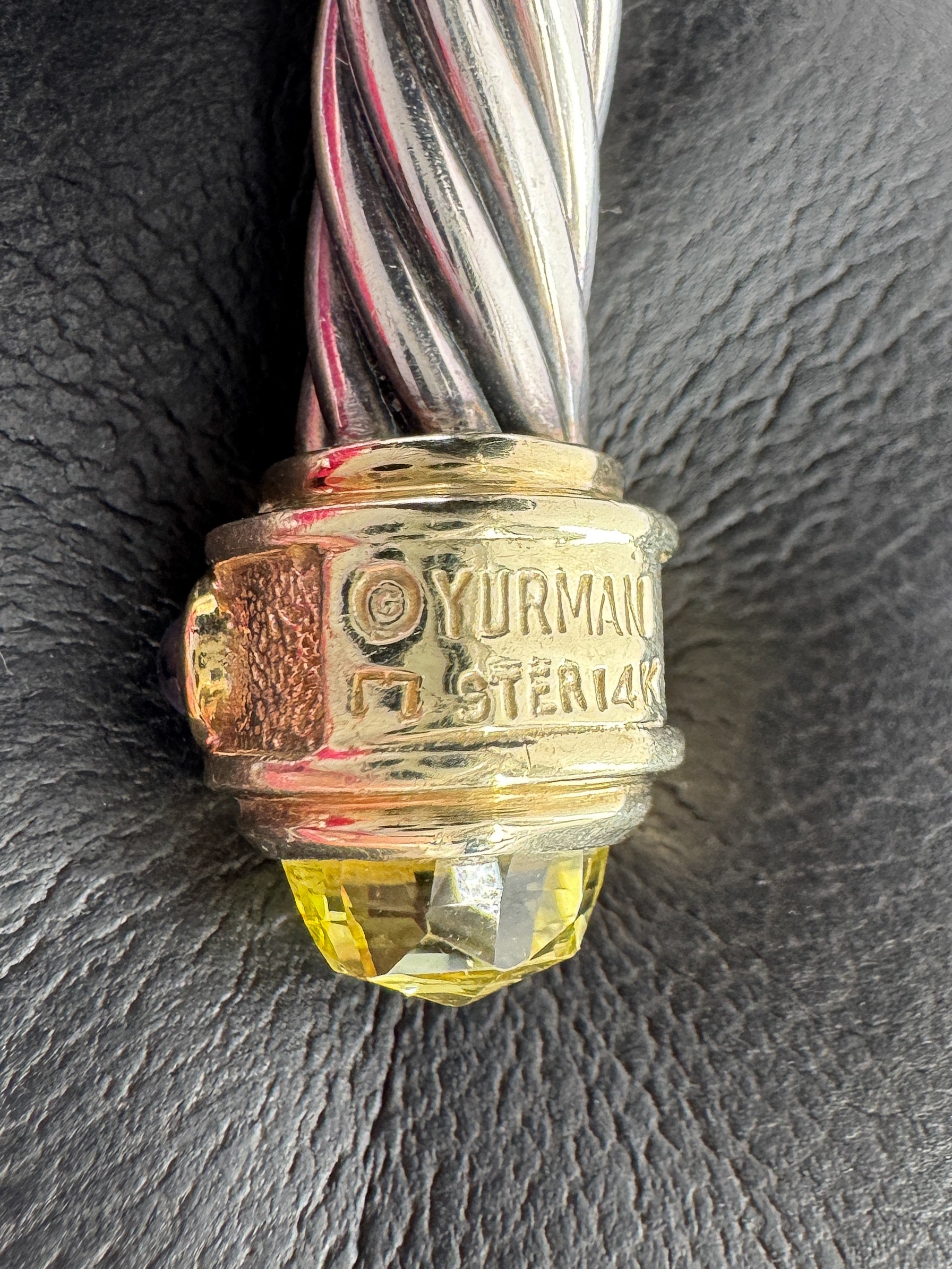 David Yurman sterling silver, yellow gold, peridot, blue topaz renaissance cuff 7MM