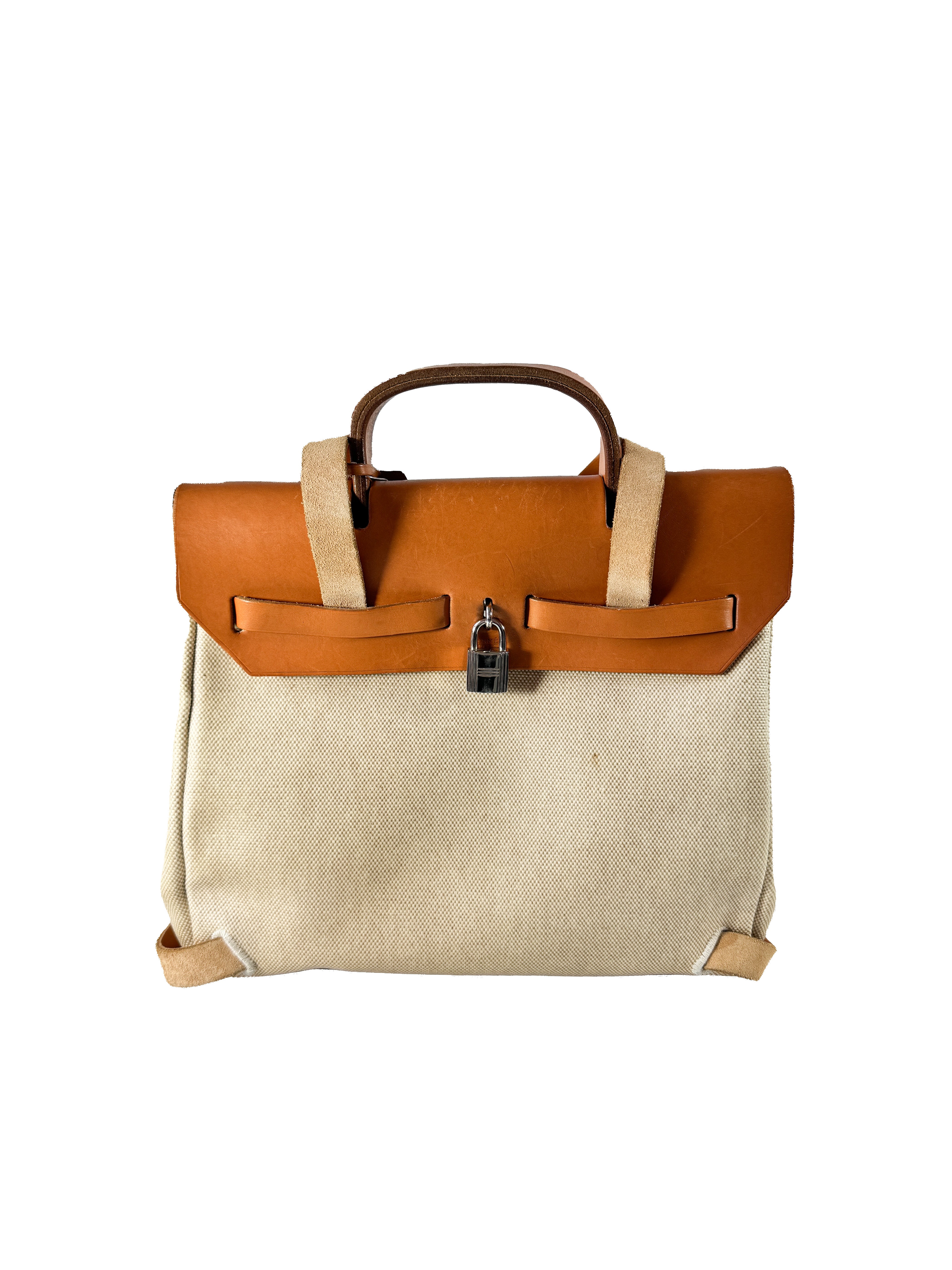 Hermès herbag toile backpack w/ large shell (square E, 2001)