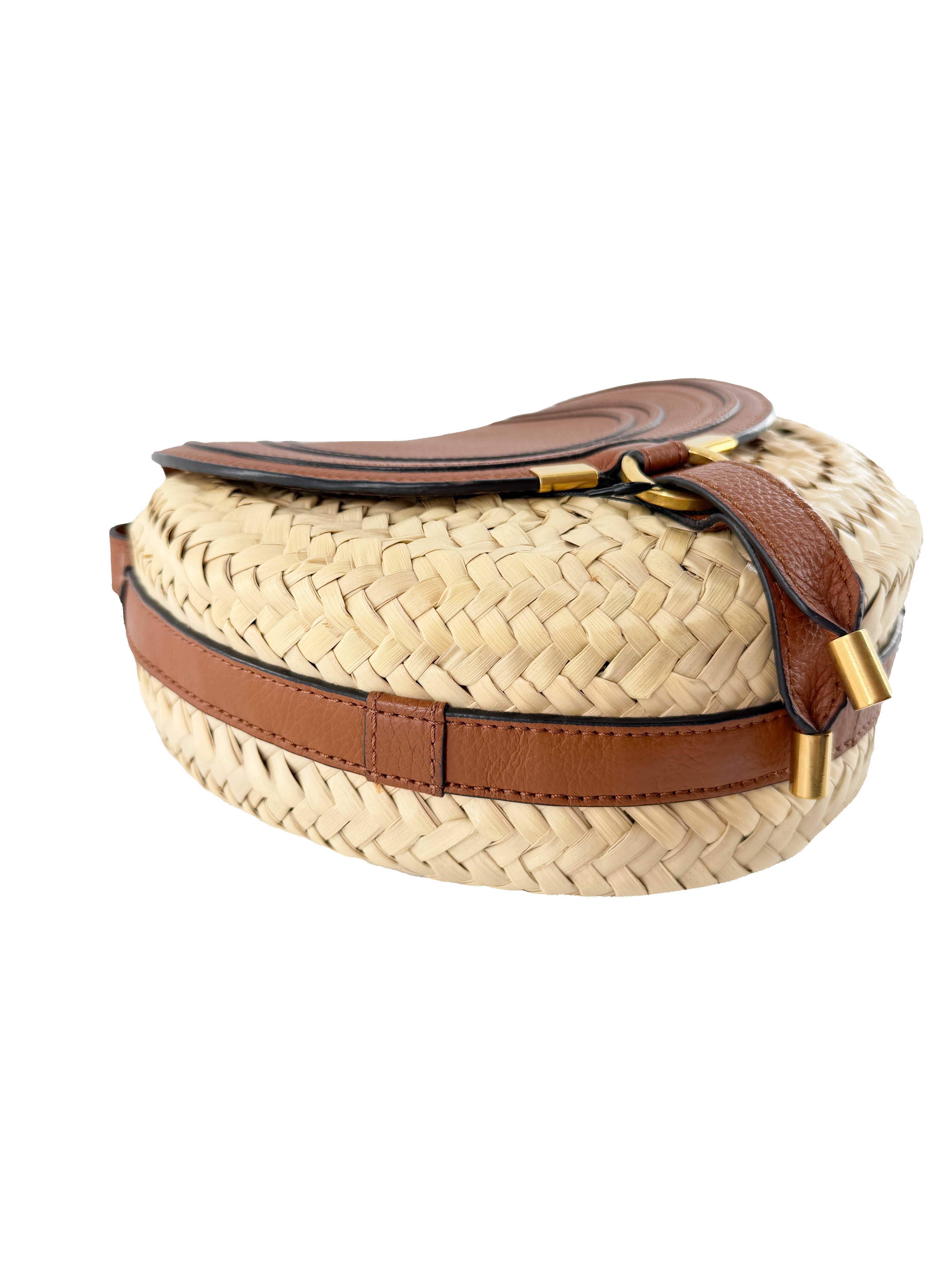 Chloé brown leather raffia Marcie crossbody 02-22-60-65