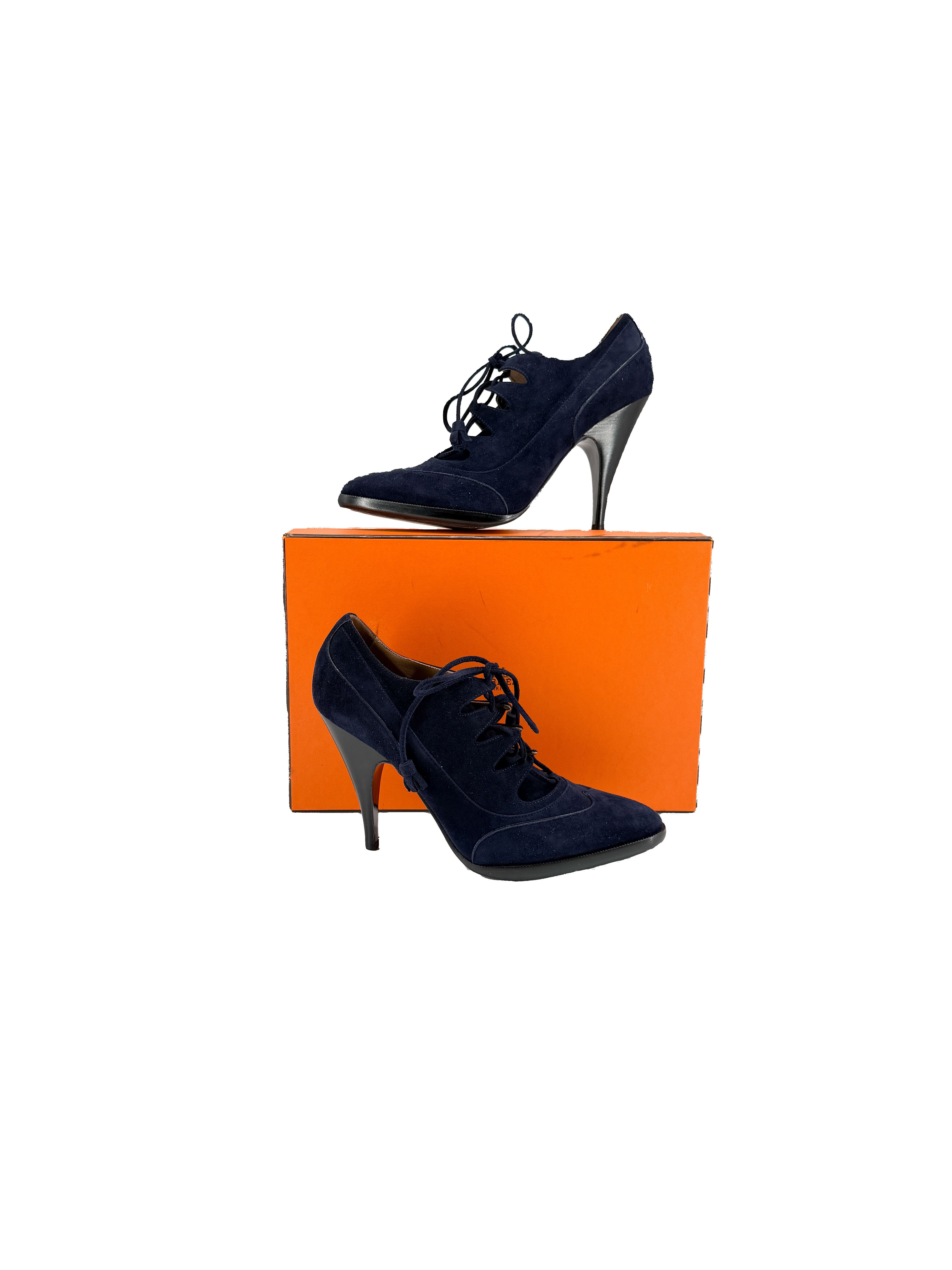 Hermès navy suede Farouche pumps size 39.5 NEW