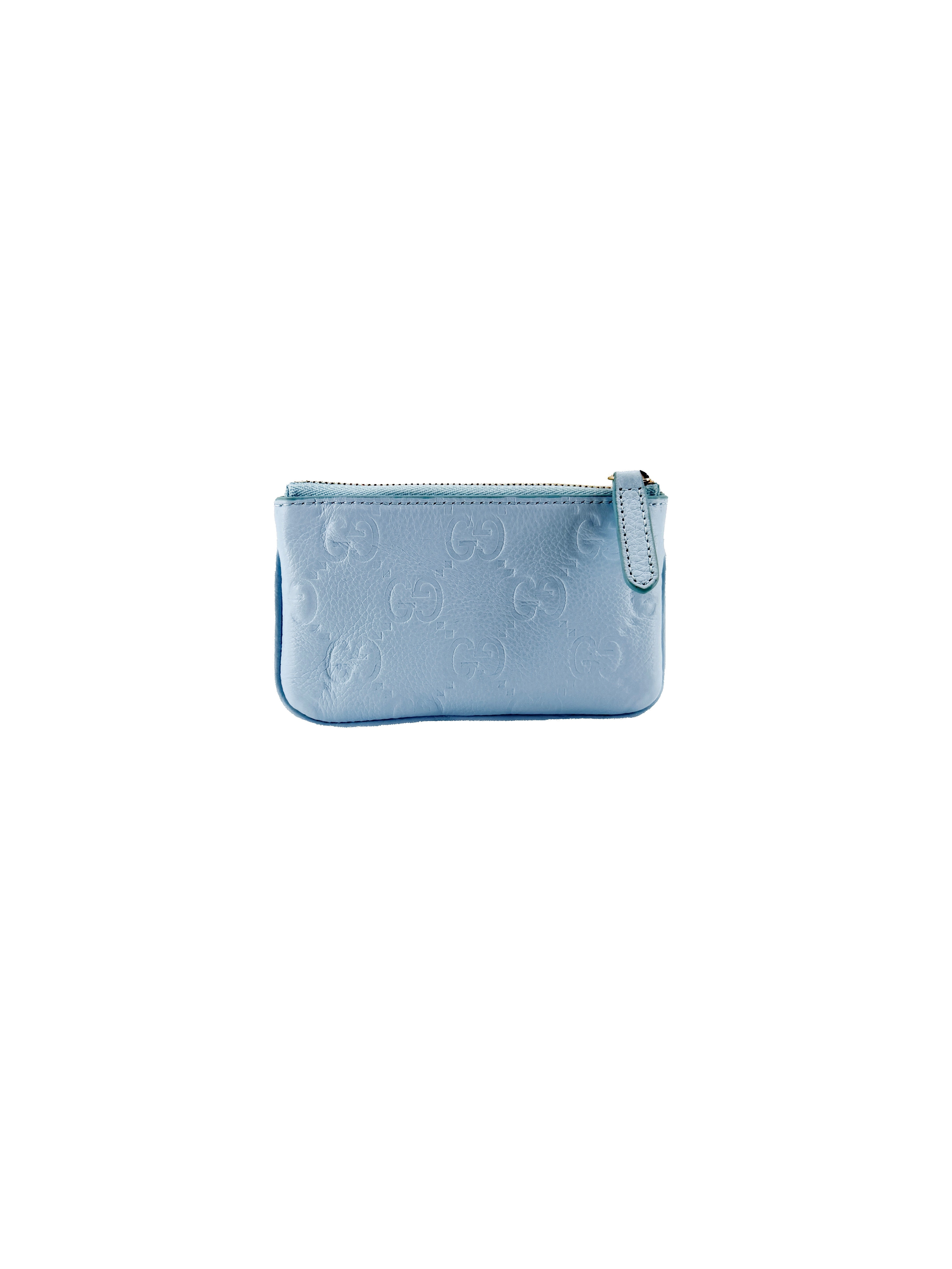 Gucci light blue leather Emblem zip key case 815891 1147
