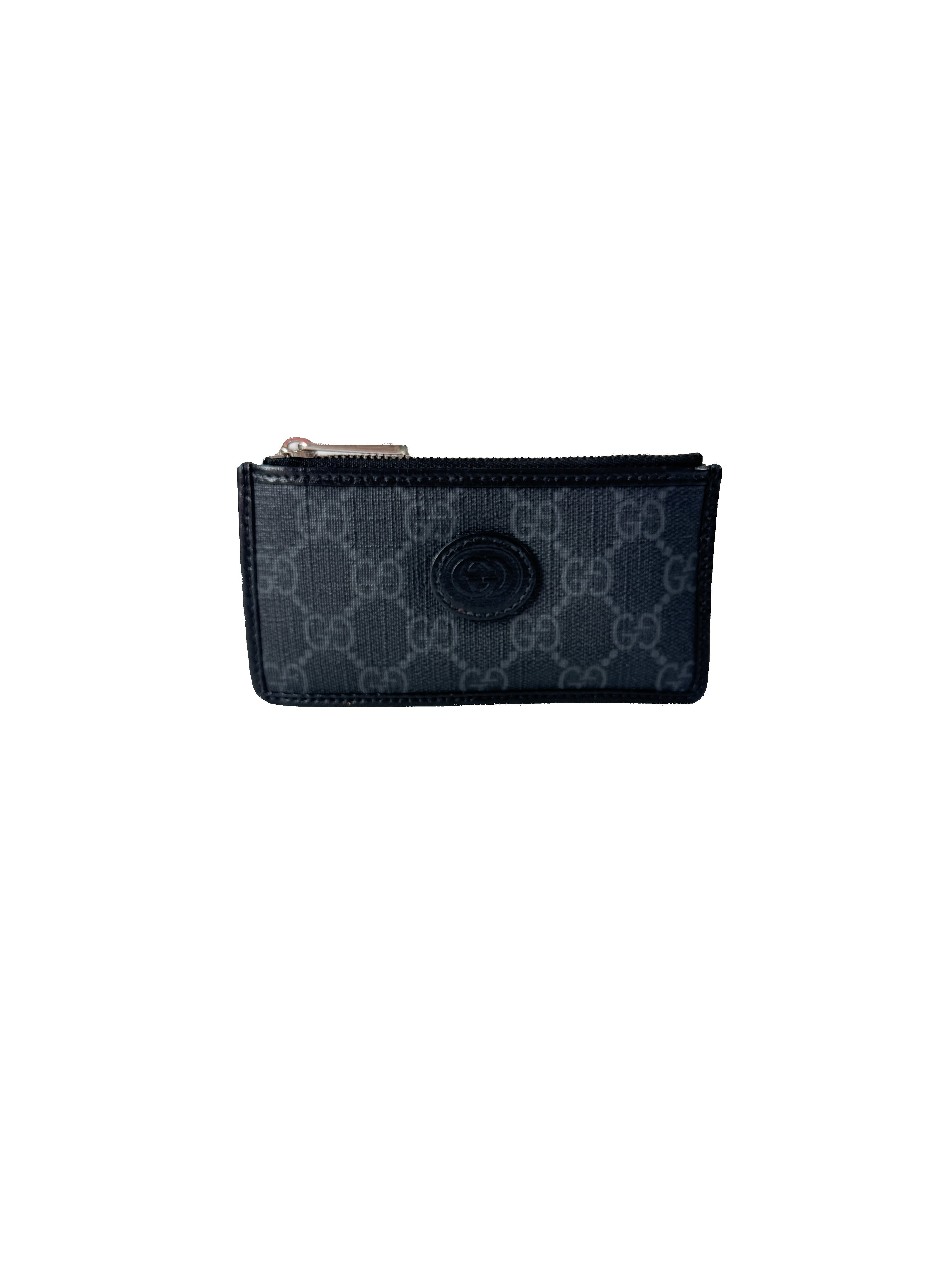 Gucci GG Supreme Monogram Azalea Calfskin Retro Interlocking G Coin Case Card Holder Black 697717.496085