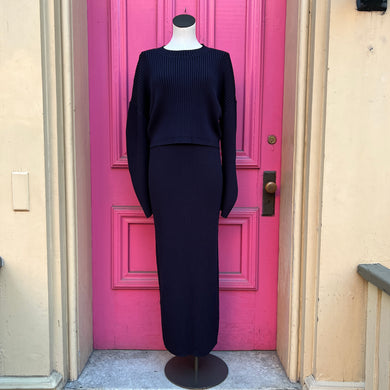 Nicholas navy ribbed top skirt set size S/M