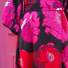 Talbots black red magenta floral print dress size 8