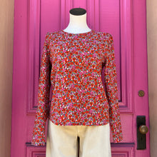 J. Crew red pink floral long sleeve top size M