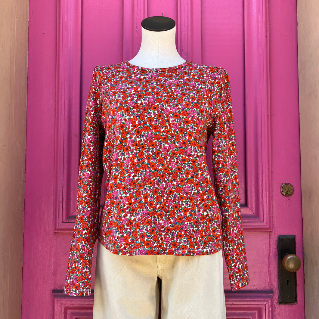 J. Crew red pink floral long sleeve top size M