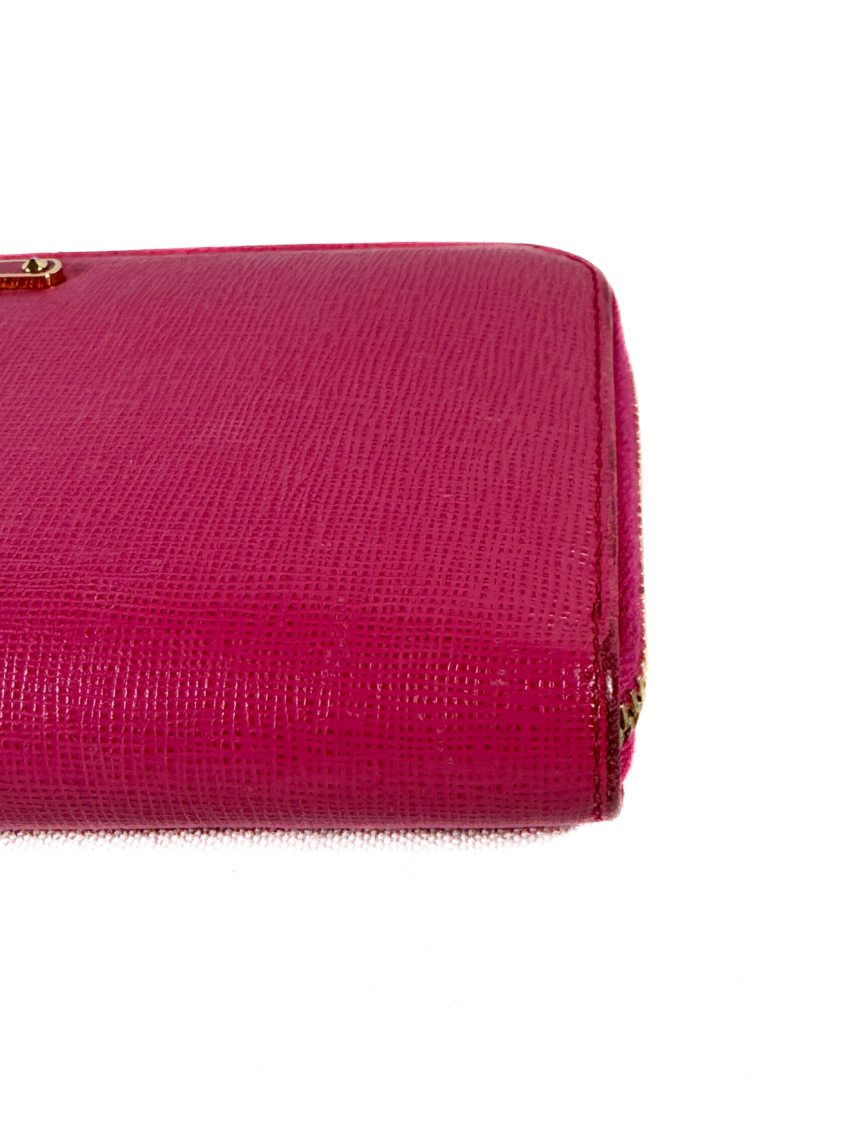 Fendi hot pink Elite leather zip around wallet