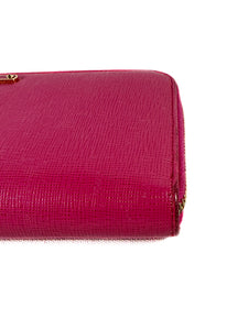 Fendi hot pink Elite leather zip around wallet