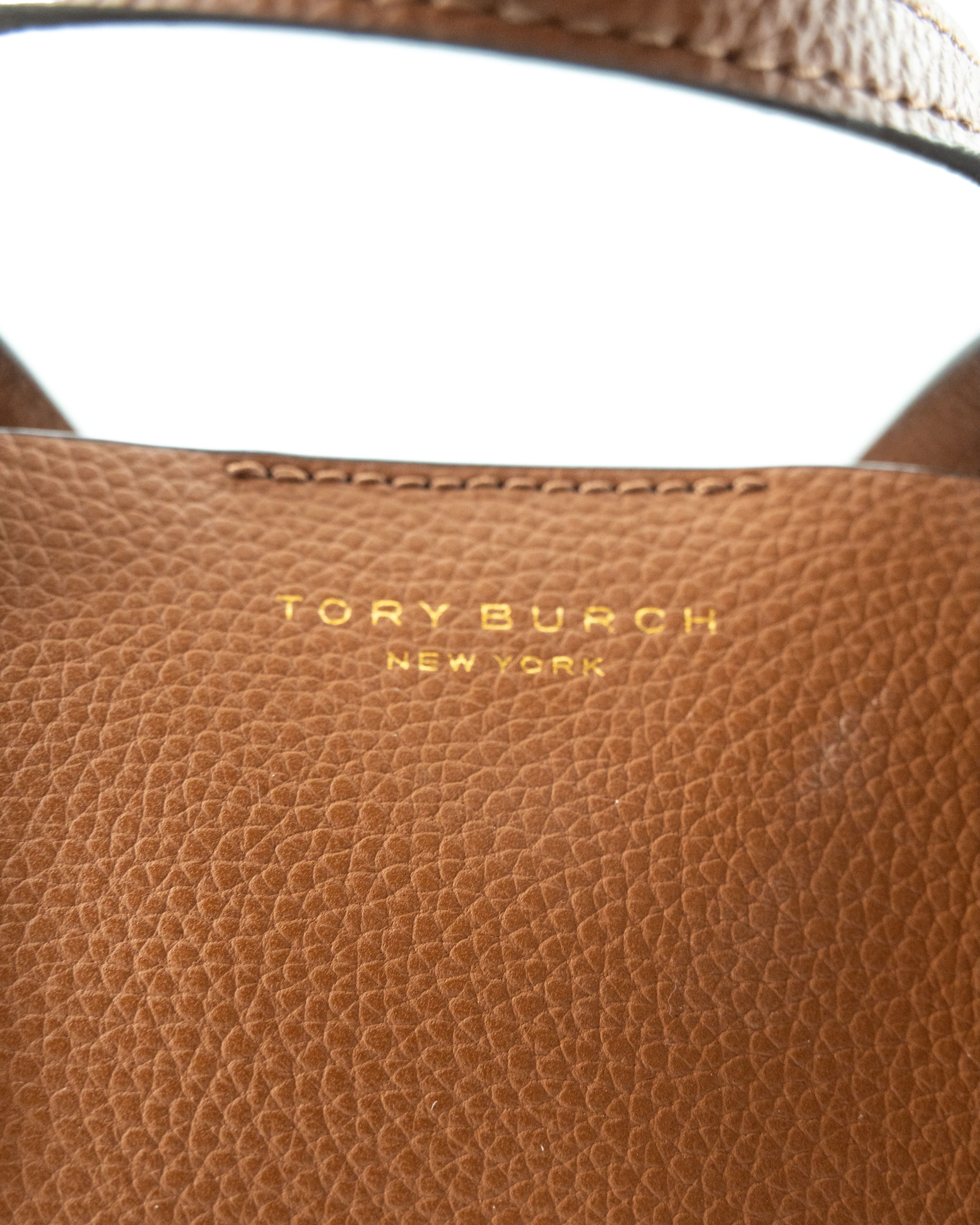 Tory Burch brown leather small Perry triple compartment tote