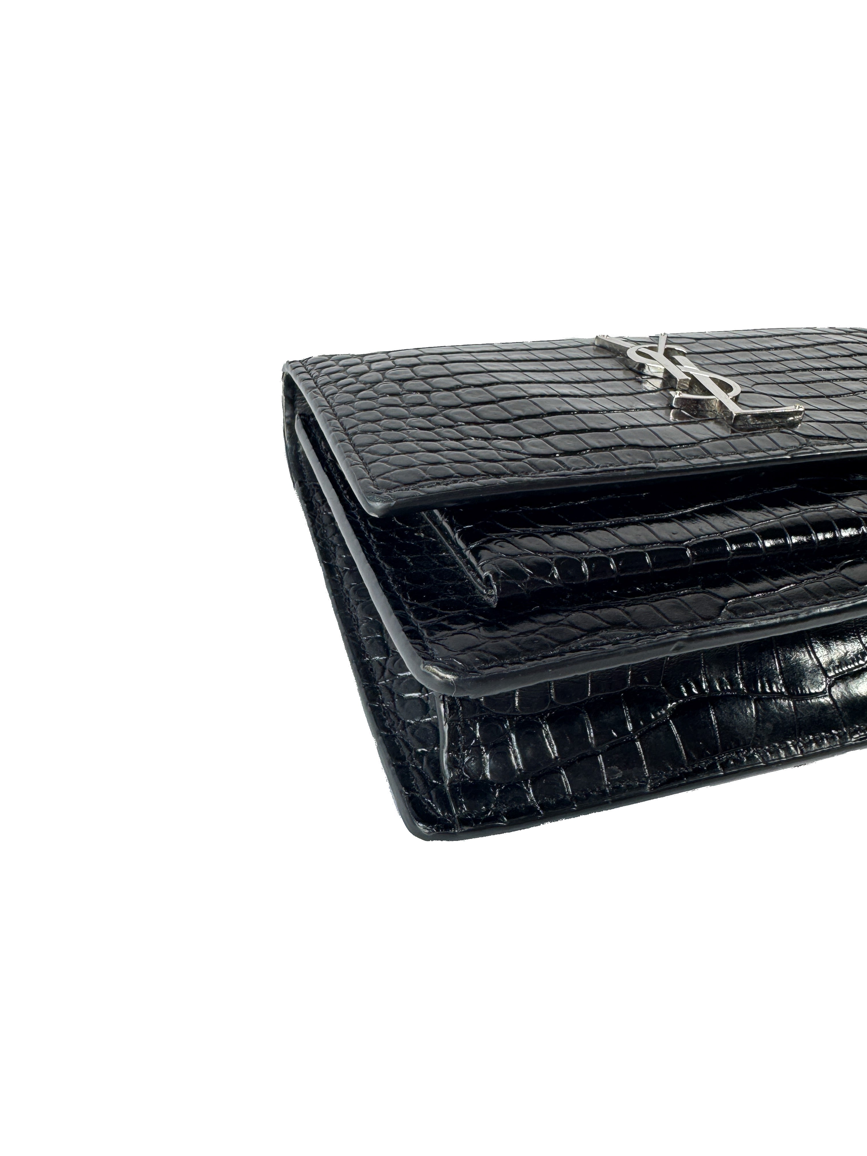 Saint Laurent black croc embossed Sunset mini GUE533026-0219