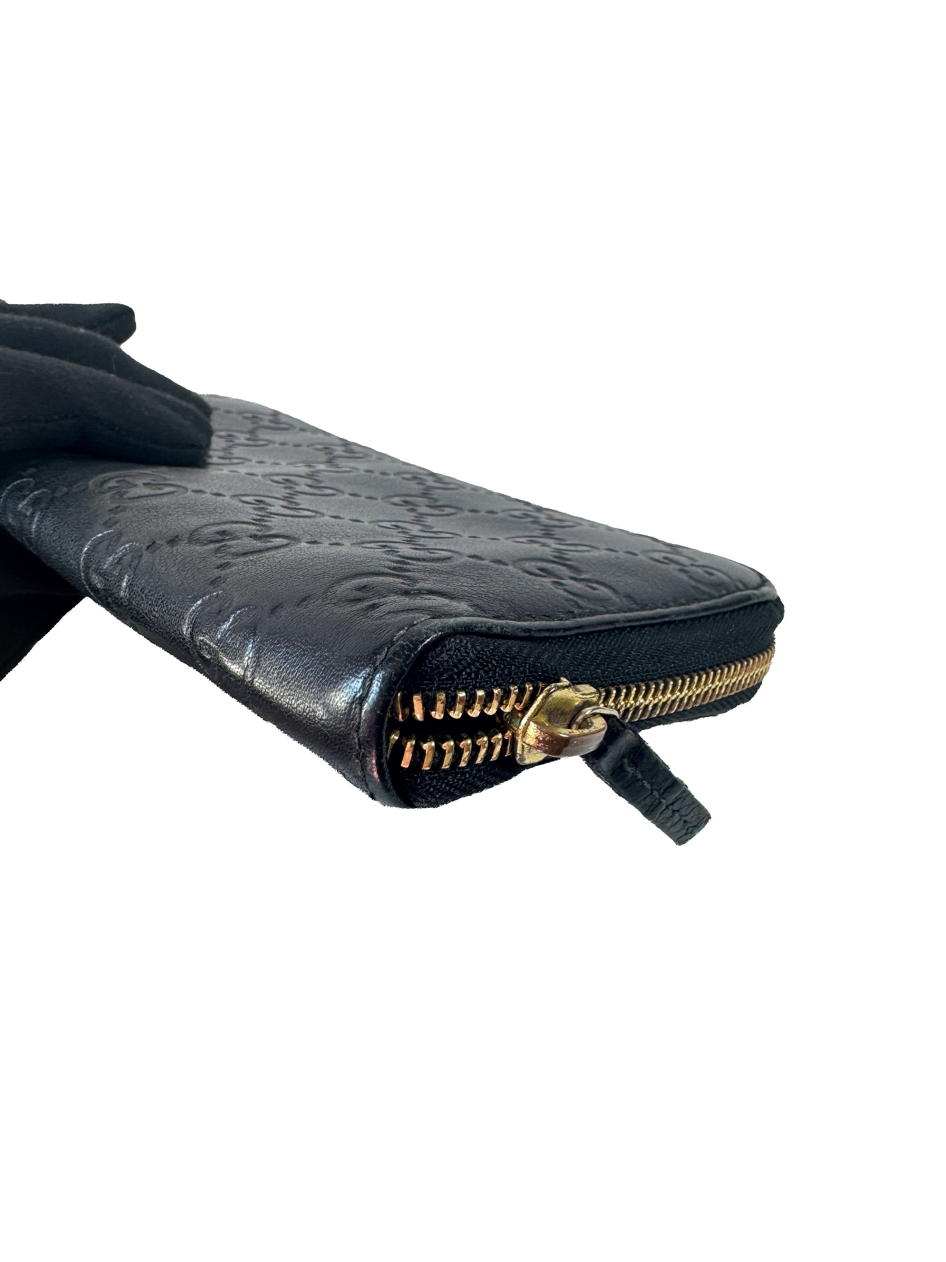 Gucci black leather GG zip around wallet 363423-4276