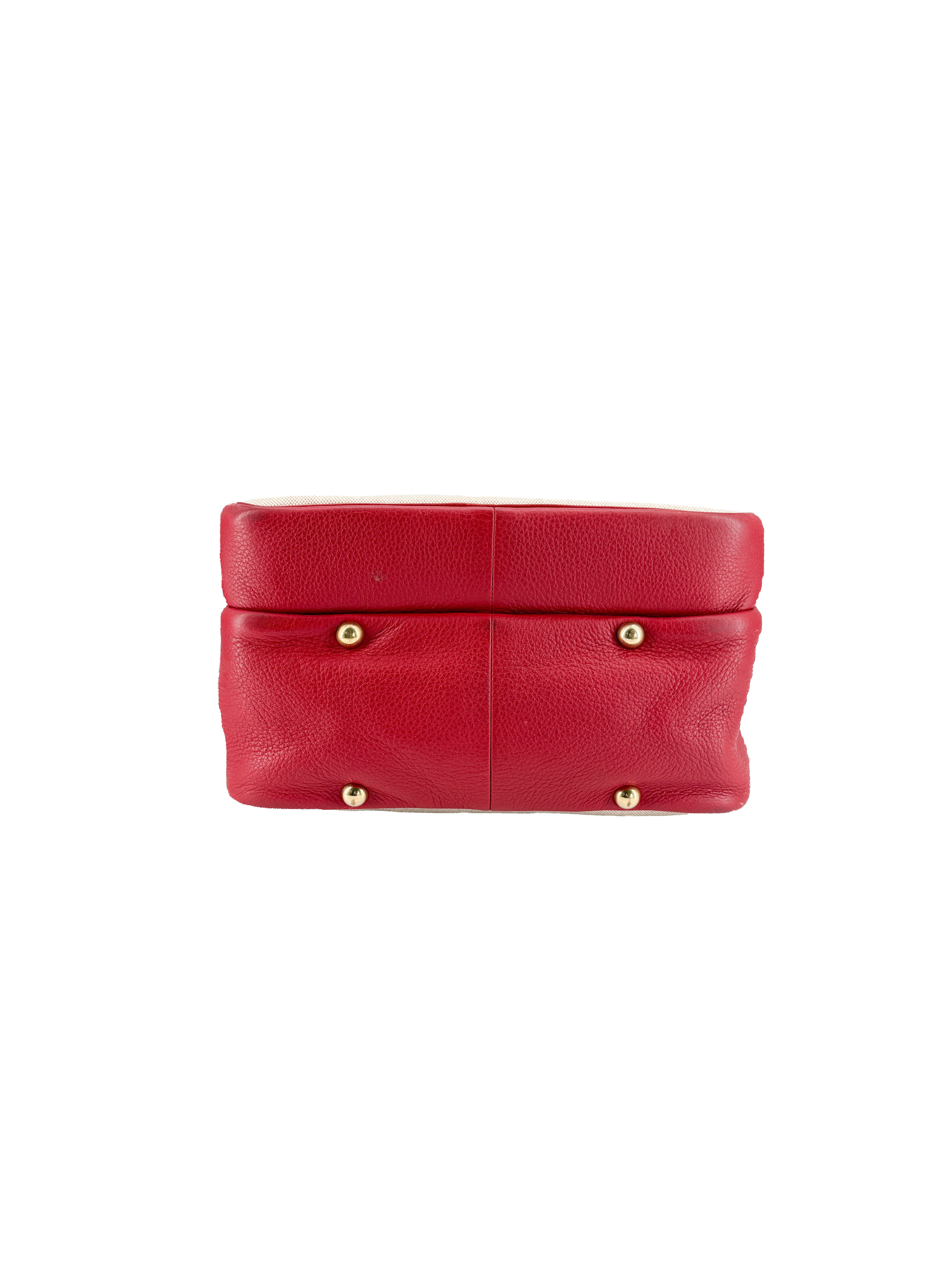 Hermès red leather beige Toile Victoria shoulder bag