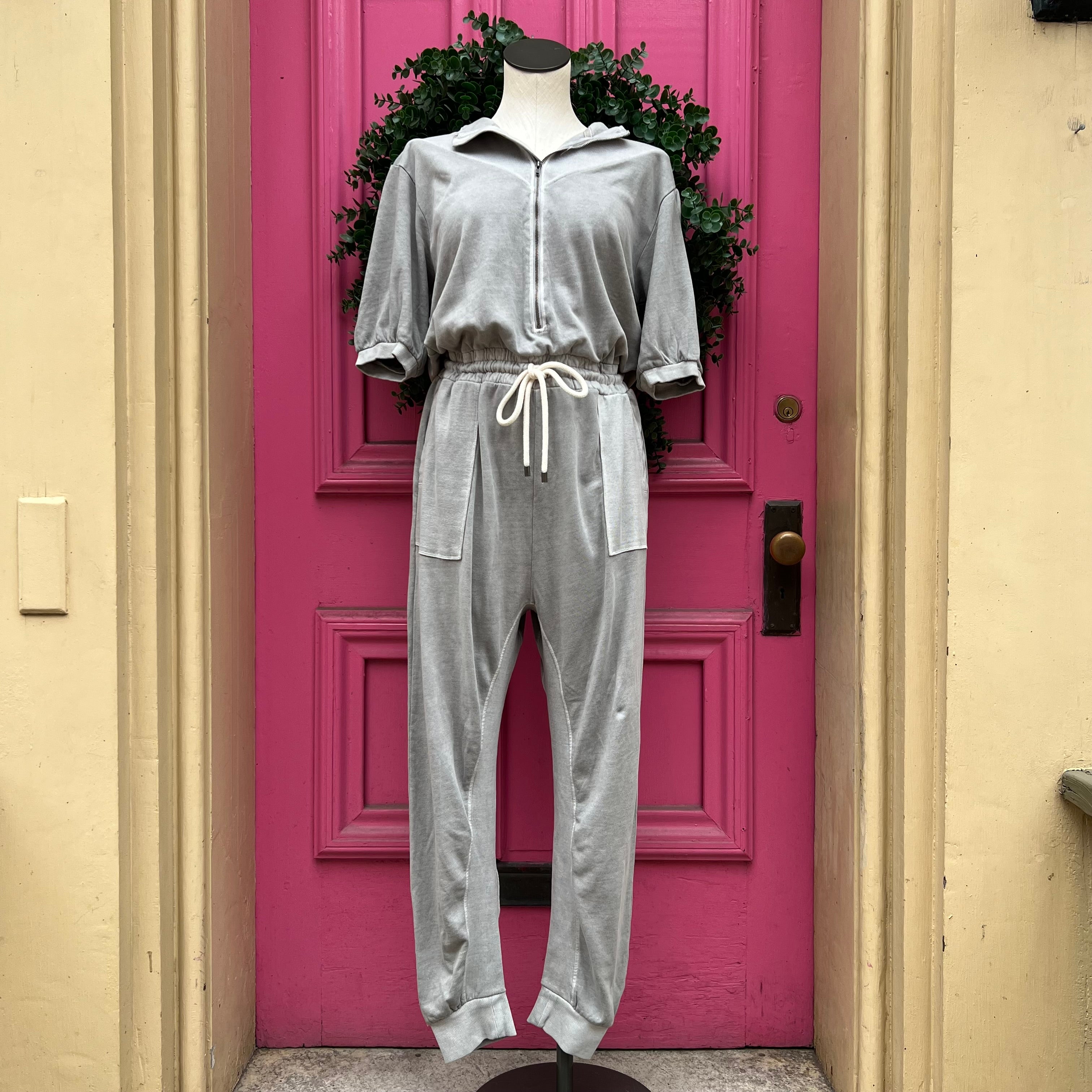 Grey State gray short sleeve jumpsuit size L NWT