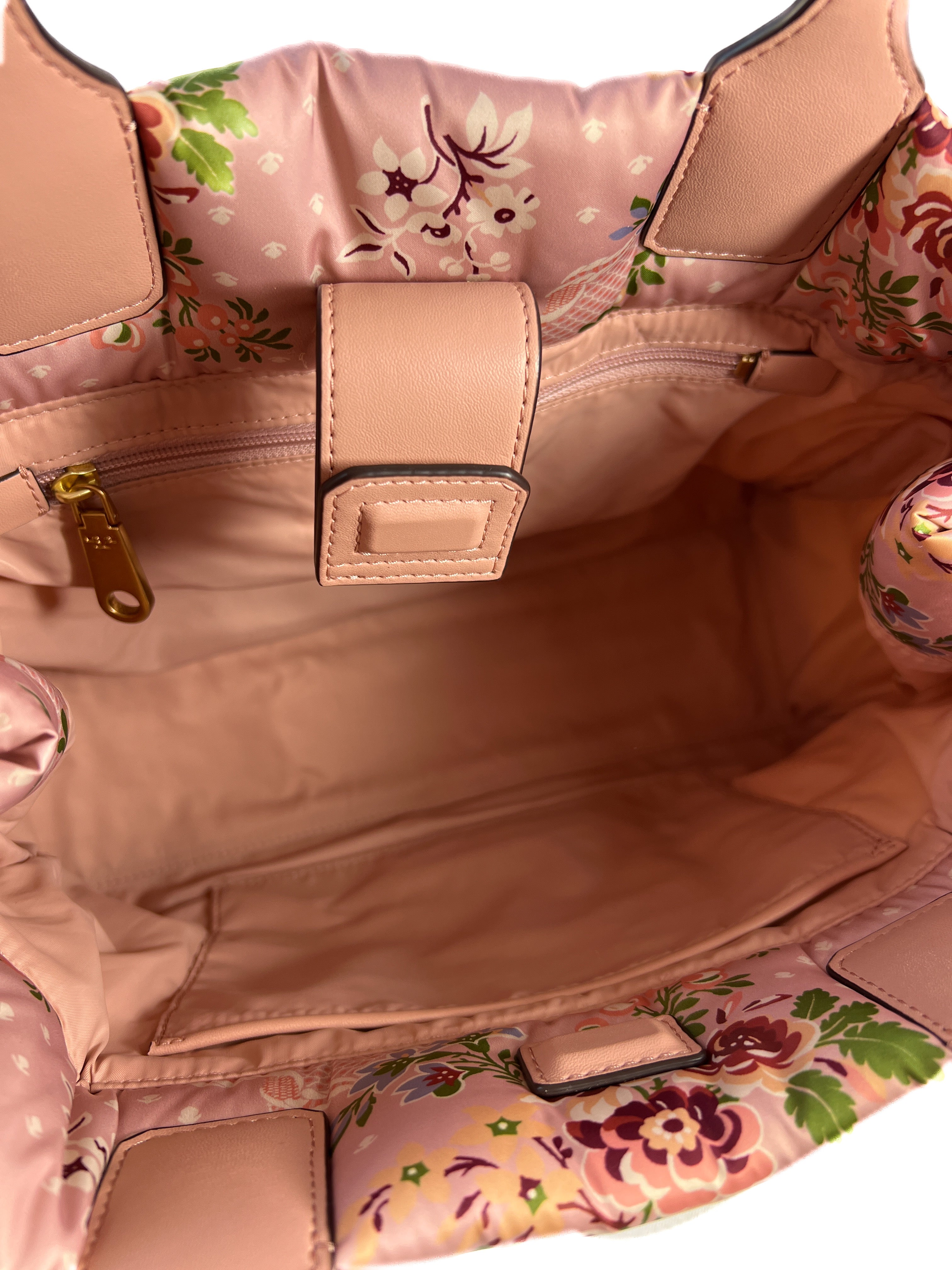 Tory Burch pink brocade mini puffer tote retail $378