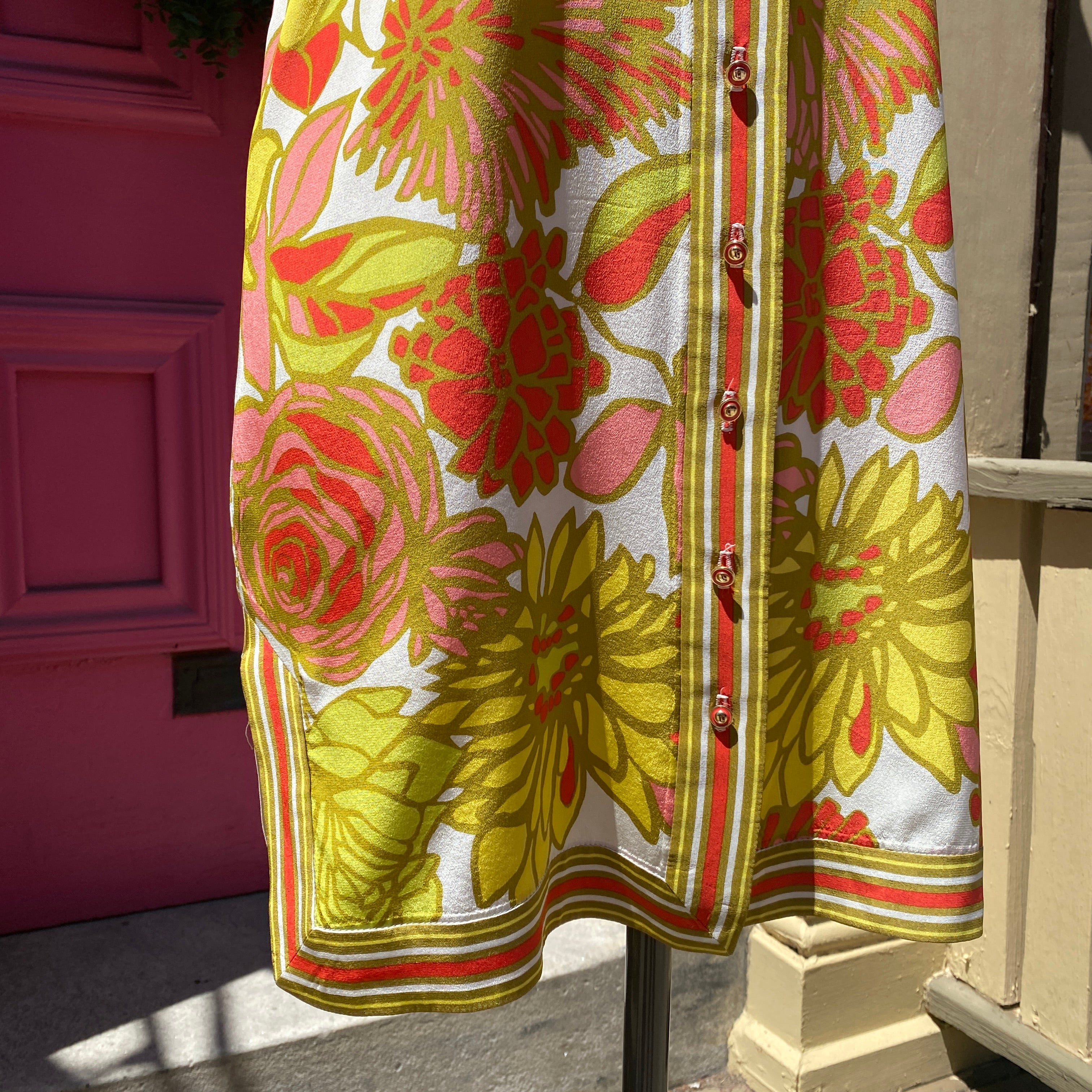 Trina Turk multicolor silk short sleeve button up dress size 2 AS IS