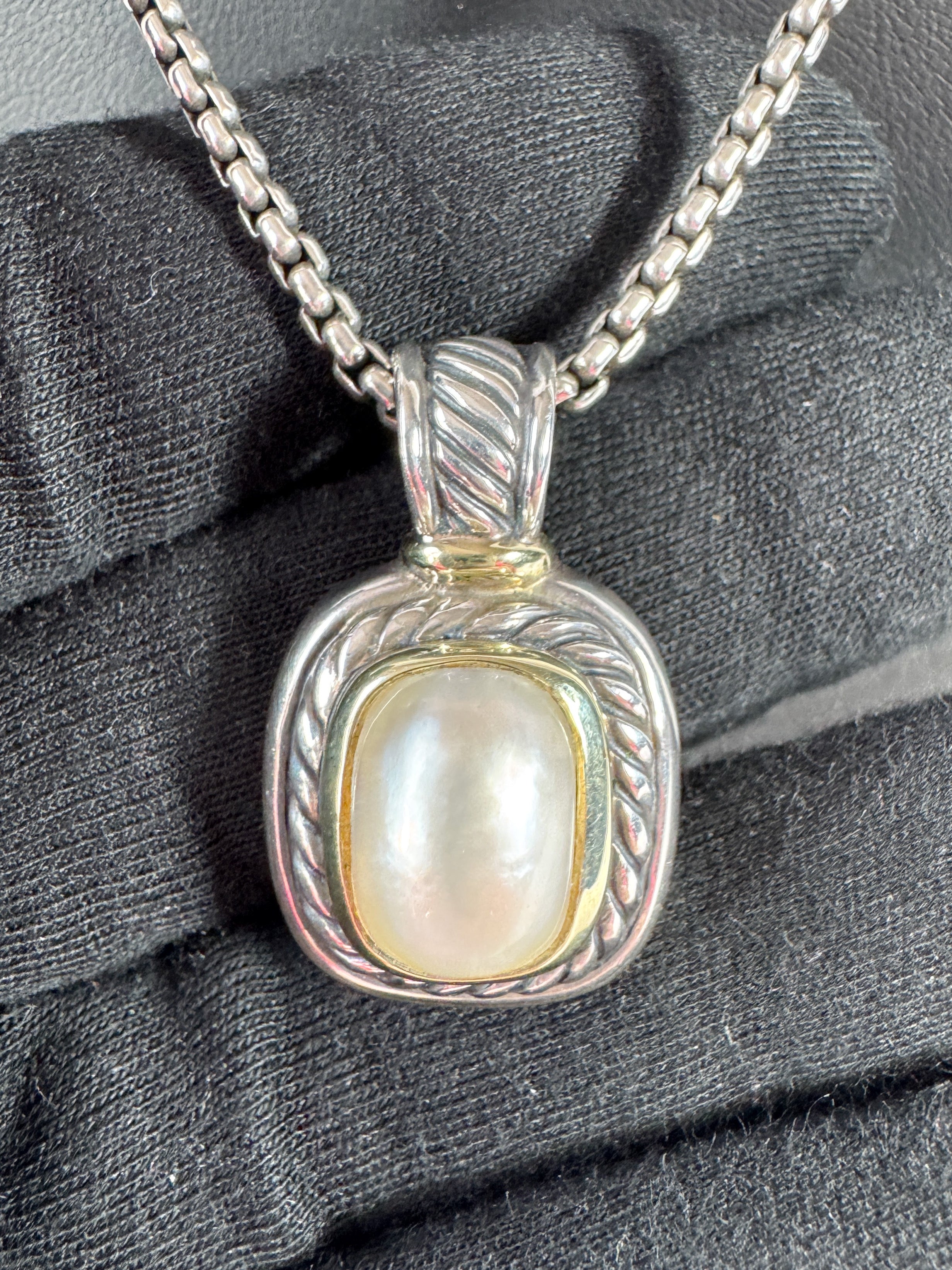 David Yurman sterling silver, 14k gold, pearl albion pendant necklace