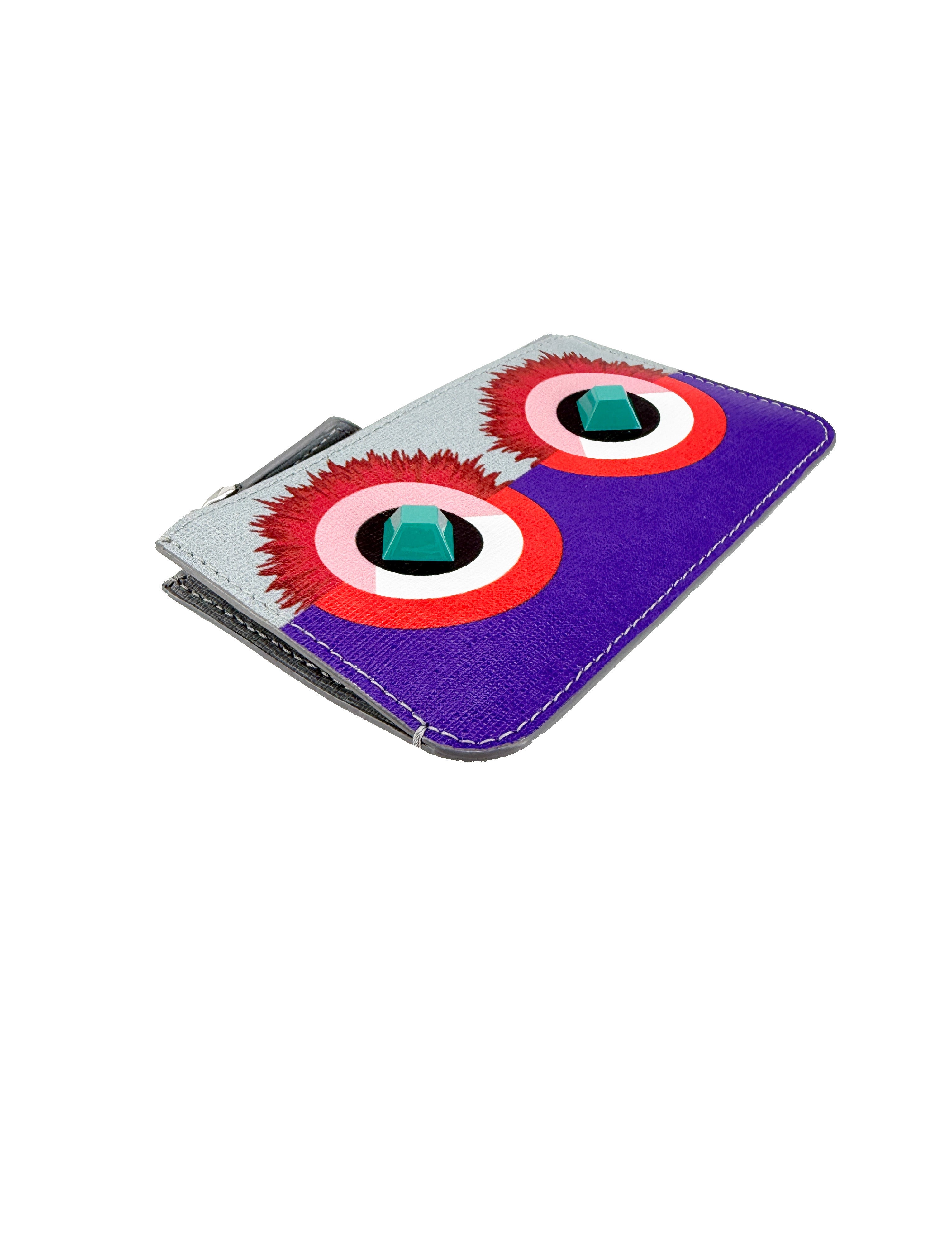 Fendi purple gray Monster motif coin pouch