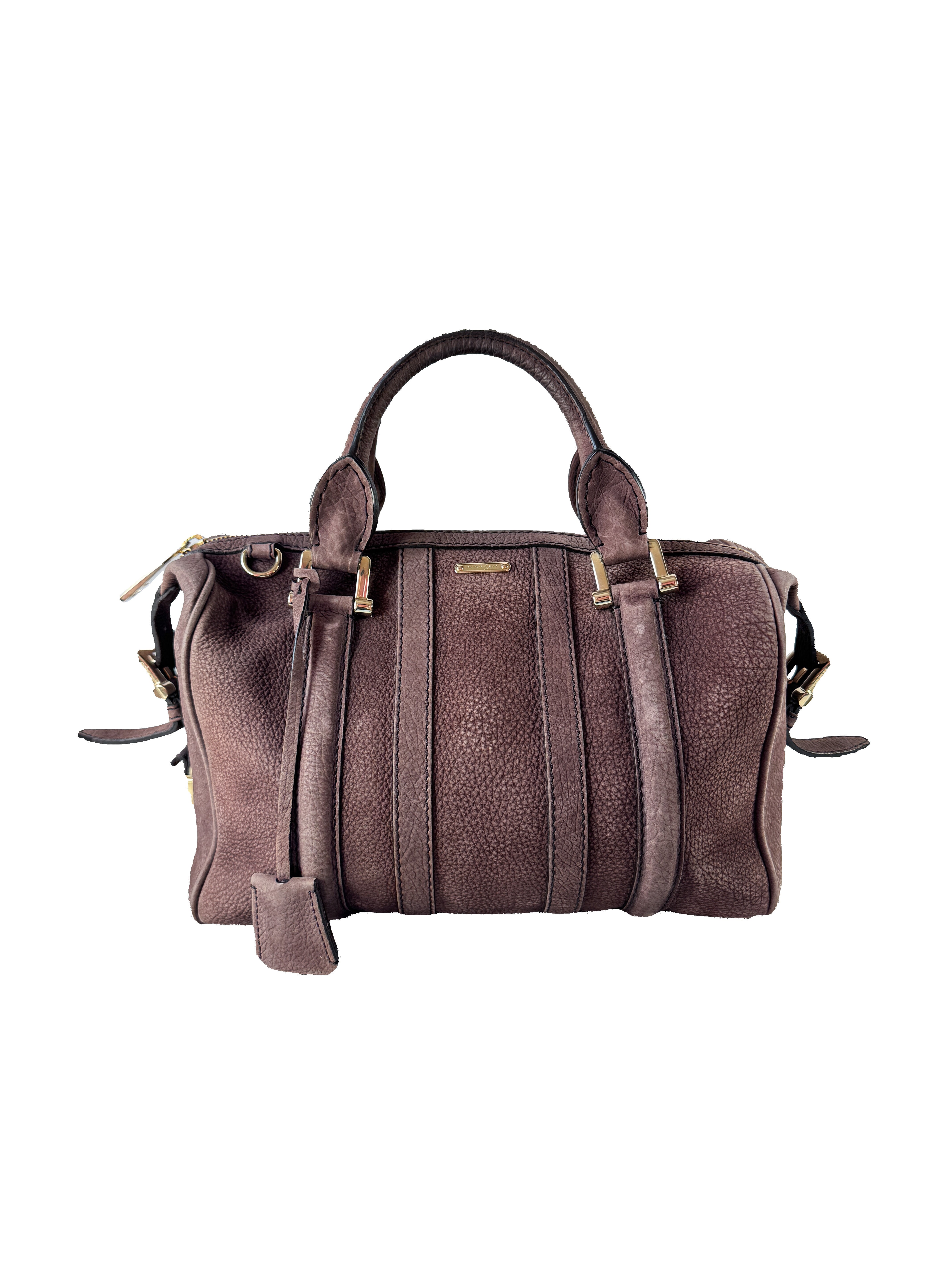 Burberry plum nubuck suede medium Nevinson bowling bag (no strap)