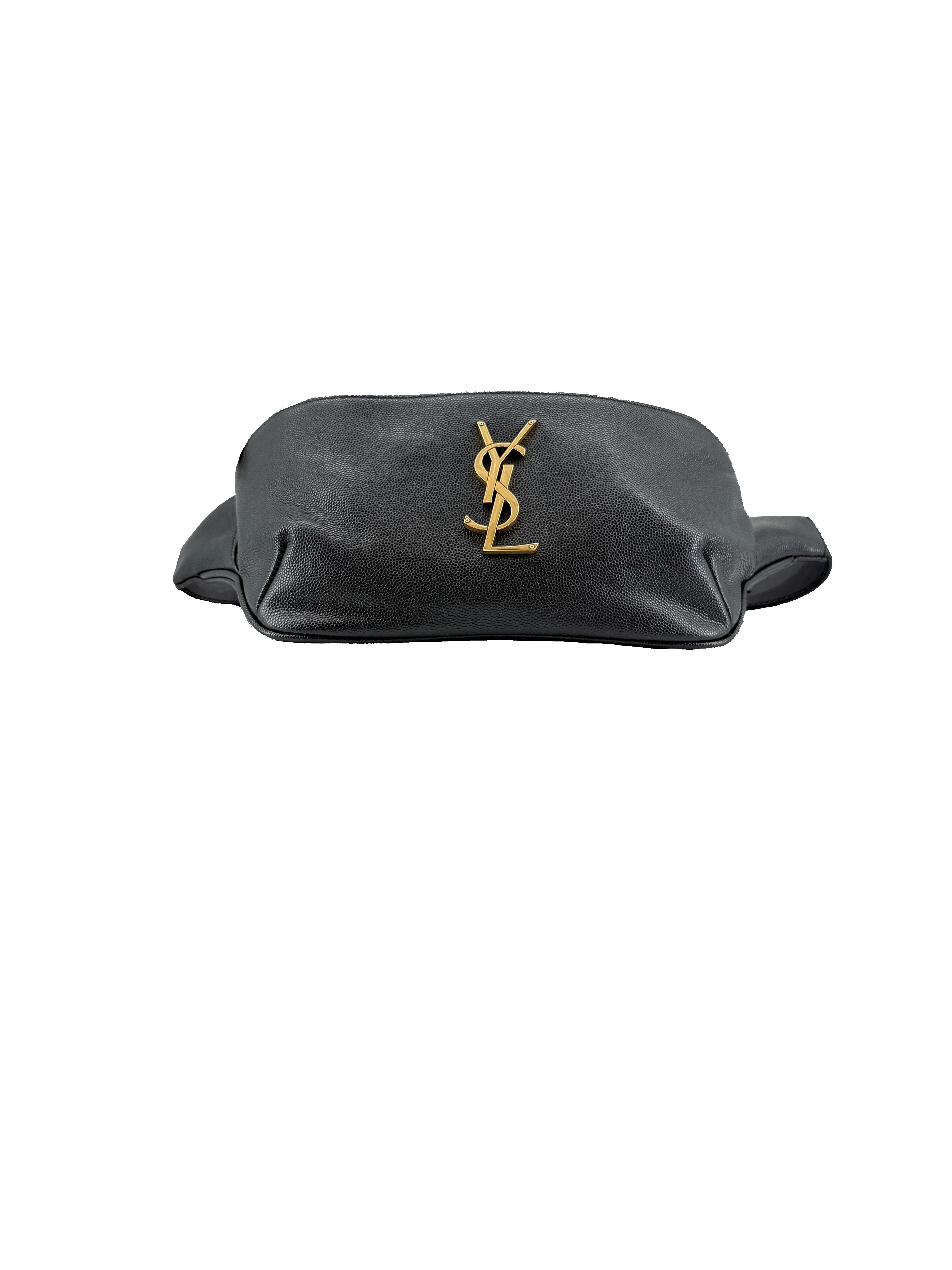 Saint Laurent black Cassandre grain de poudre monogram belt bag FLY509959-0322