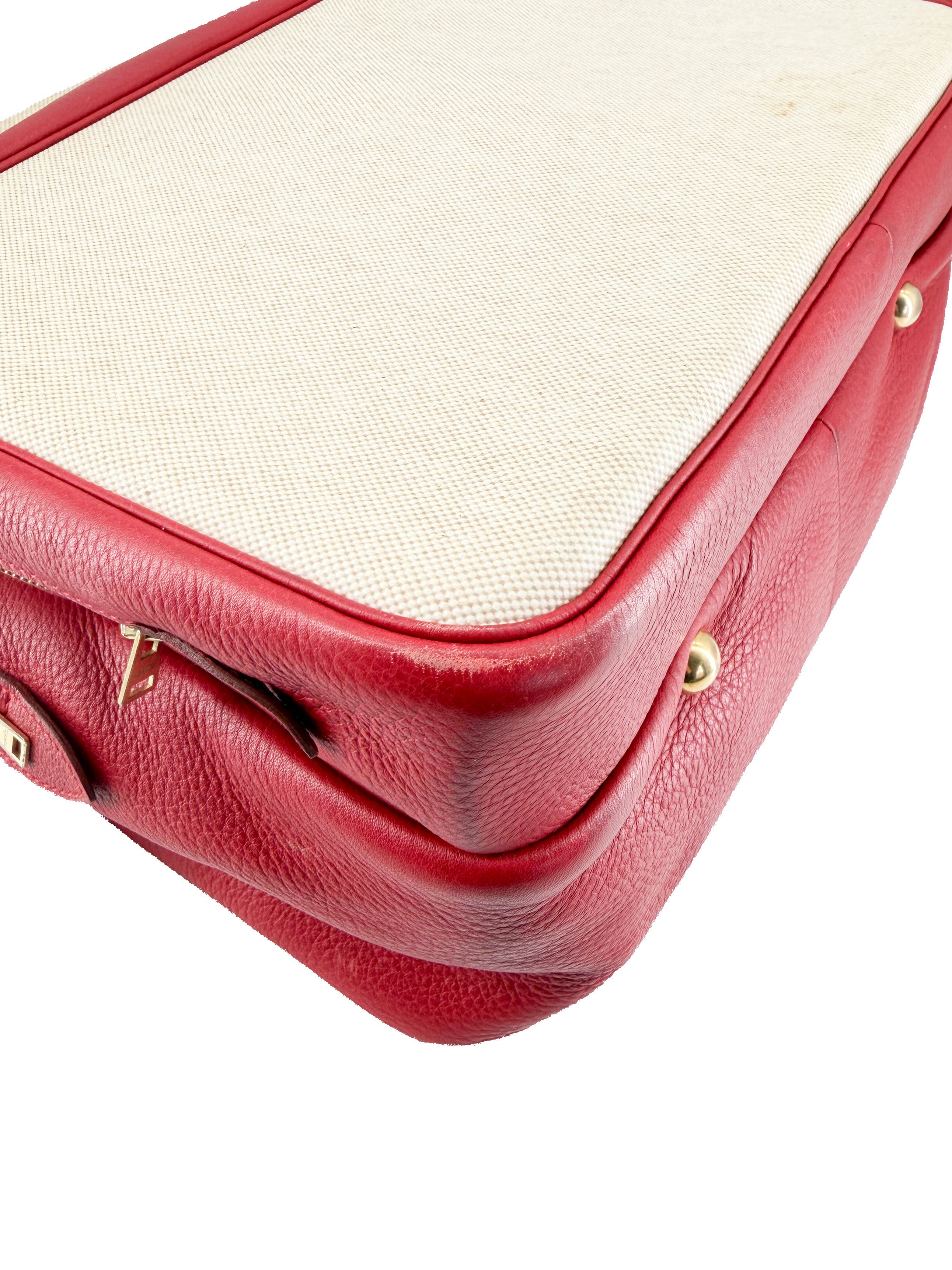Hermès red leather beige Toile Victoria shoulder bag