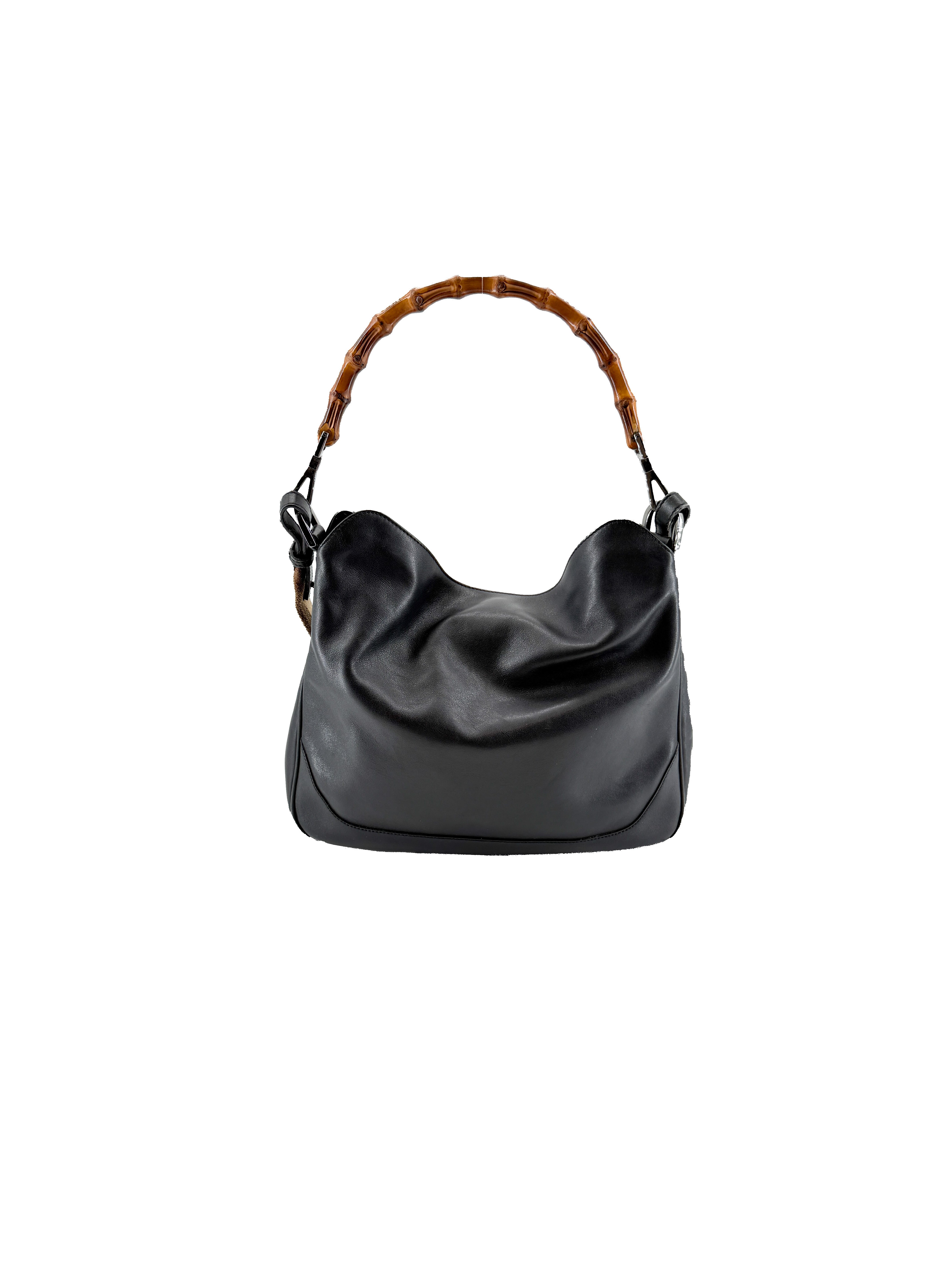 Gucci black leather bamboo handle bag 14095001553
