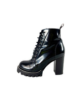 Louis Vuitton black patent leather heeled combat boots size 36.5