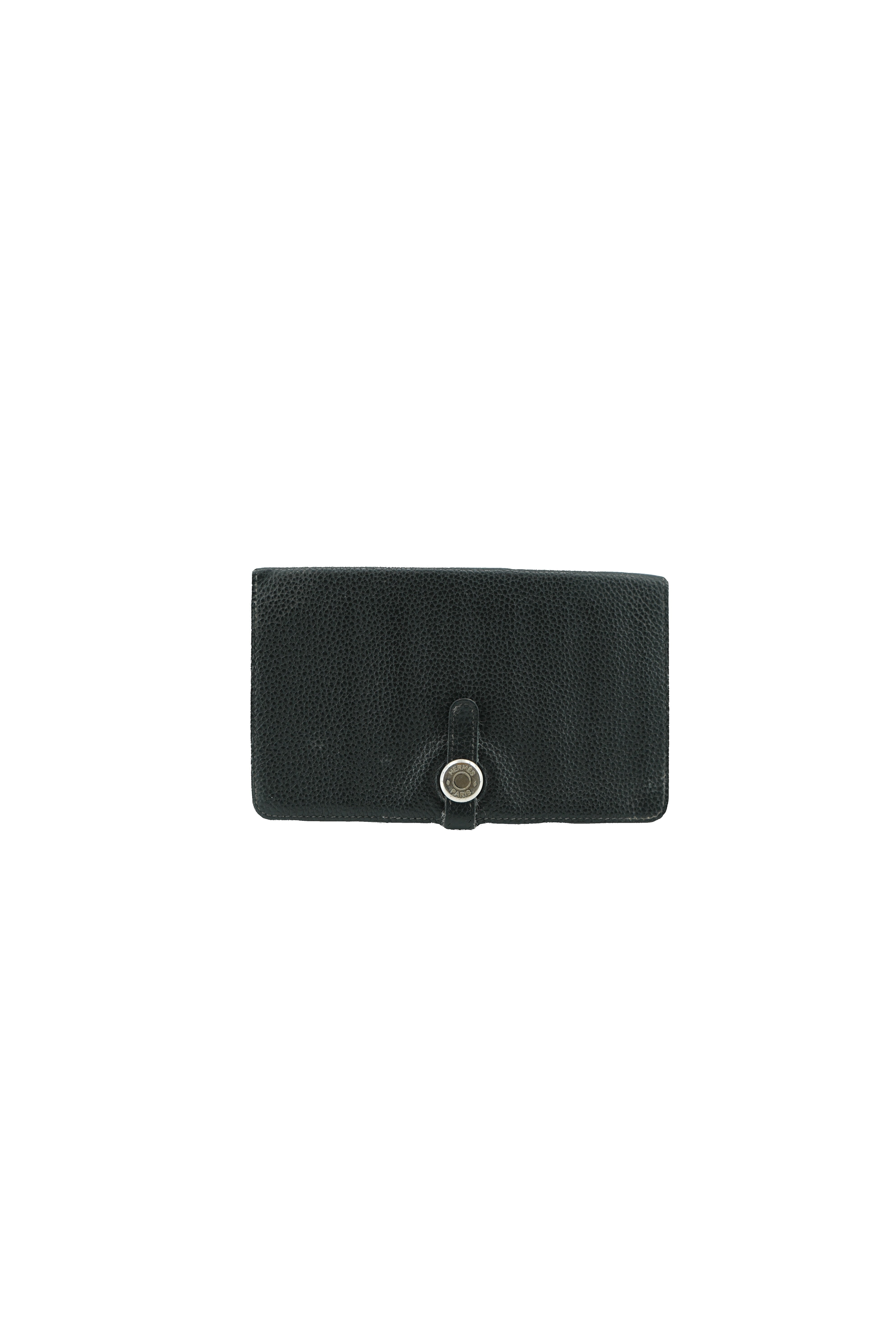 Hermès black leather Dogon wallet sqaure H