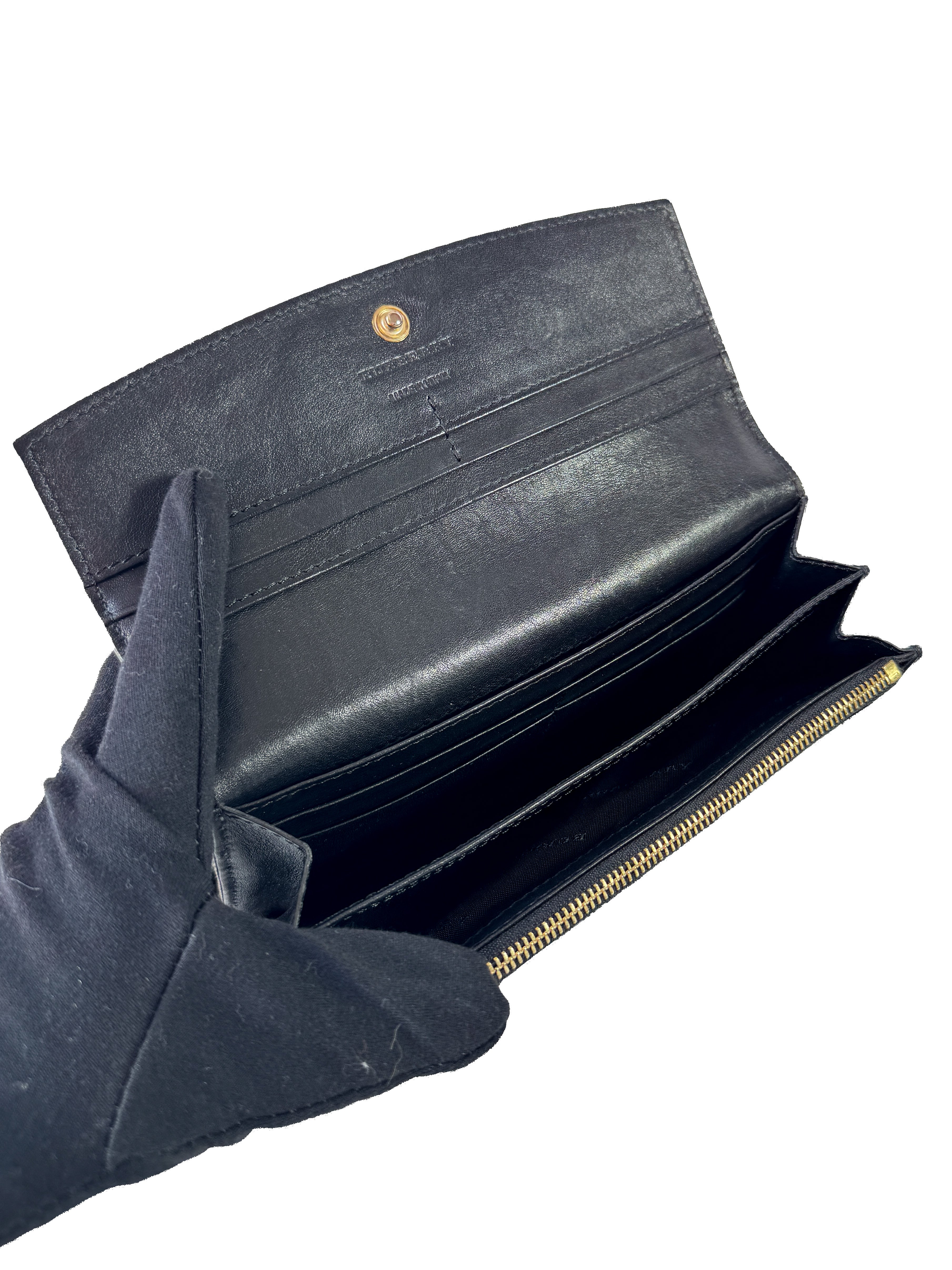 Burberry black leather check long wallet