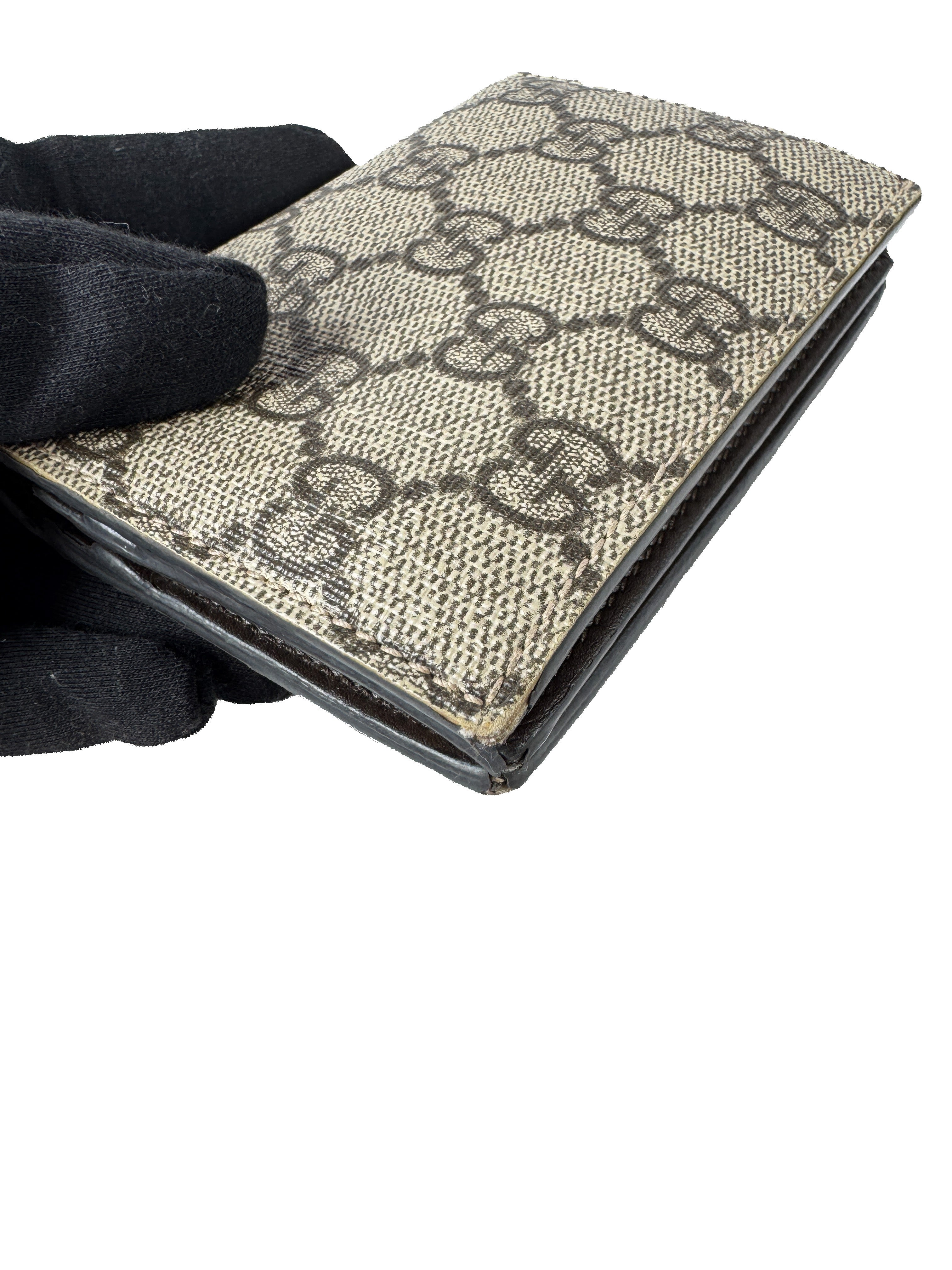 Gucci brown signature GG coated canvas compact wallet 525040 BOX *as is*