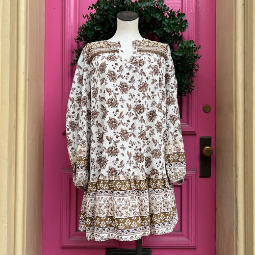 Ann Taylor LOFT brown cream print dress size XL tall