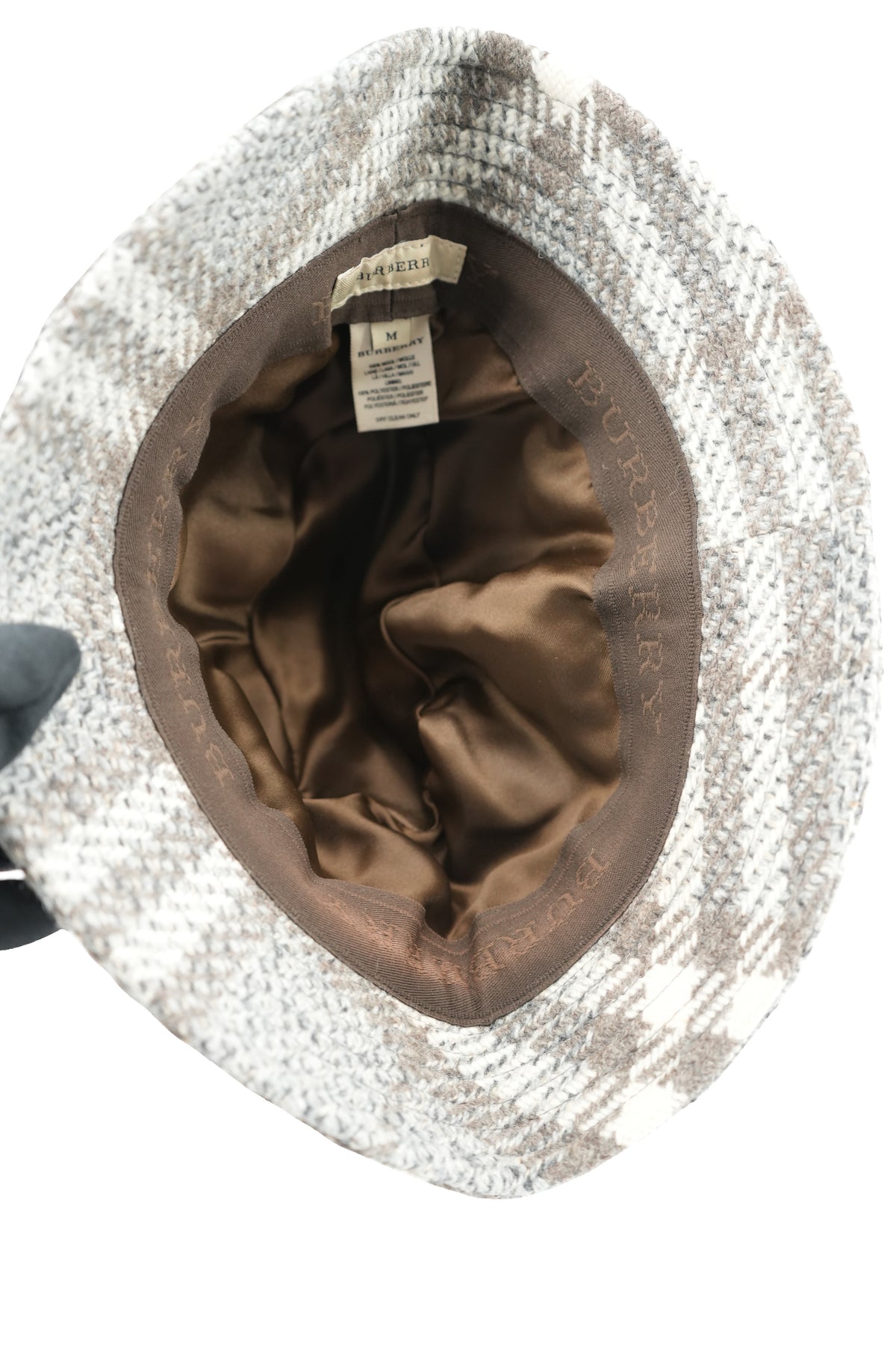Burberry gray, brown, cream plaid wool bucket hat size M