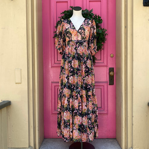 byTiMo black multicolor floral short sleeve dress size M NWT