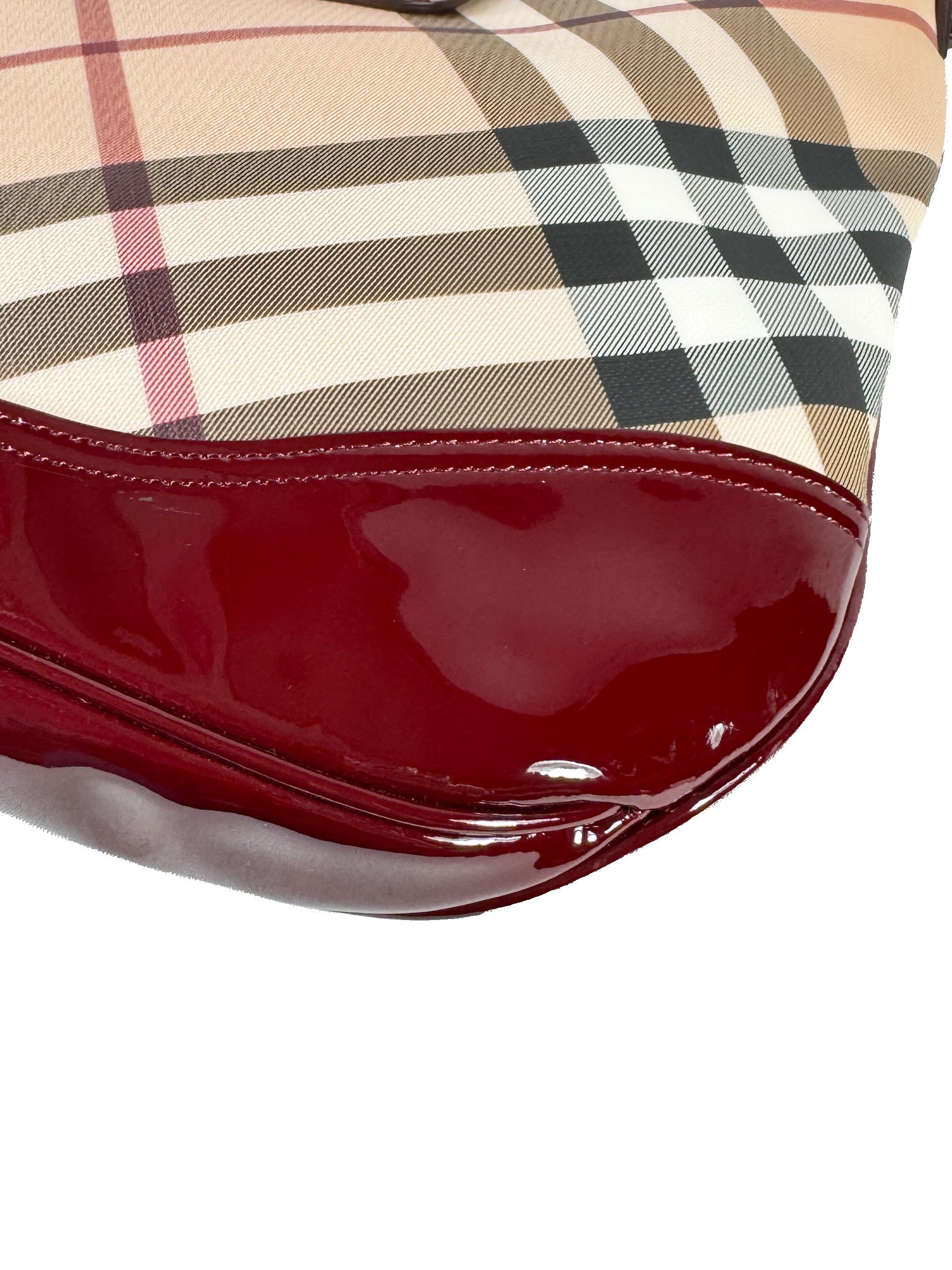 Burberry red patent leather Nova Brook medium hobo NWT