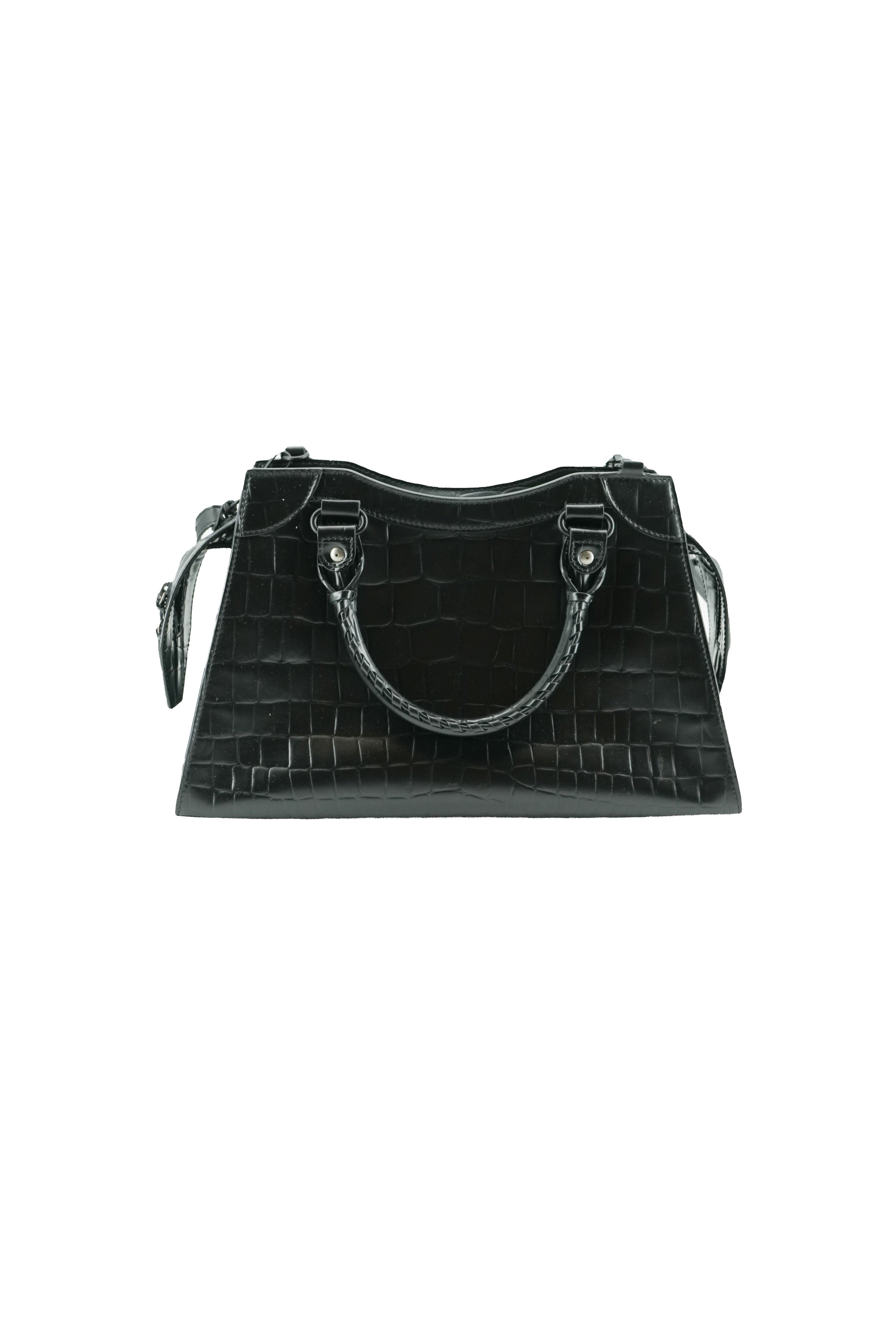 Balenciaga black croc embossed small Neo Classic City