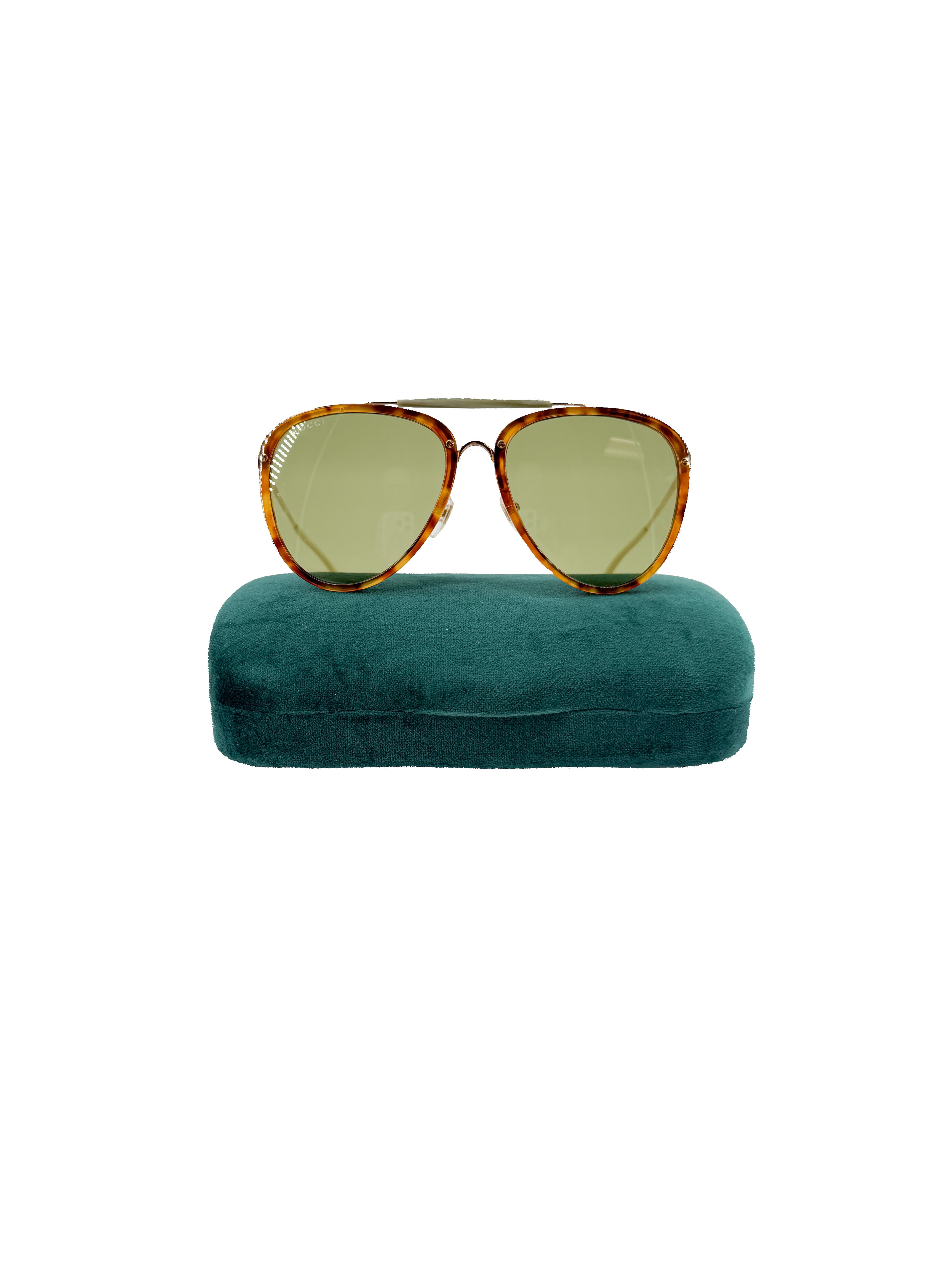 Gucci brown Havana large aviator sunglasses GG0672S CASE